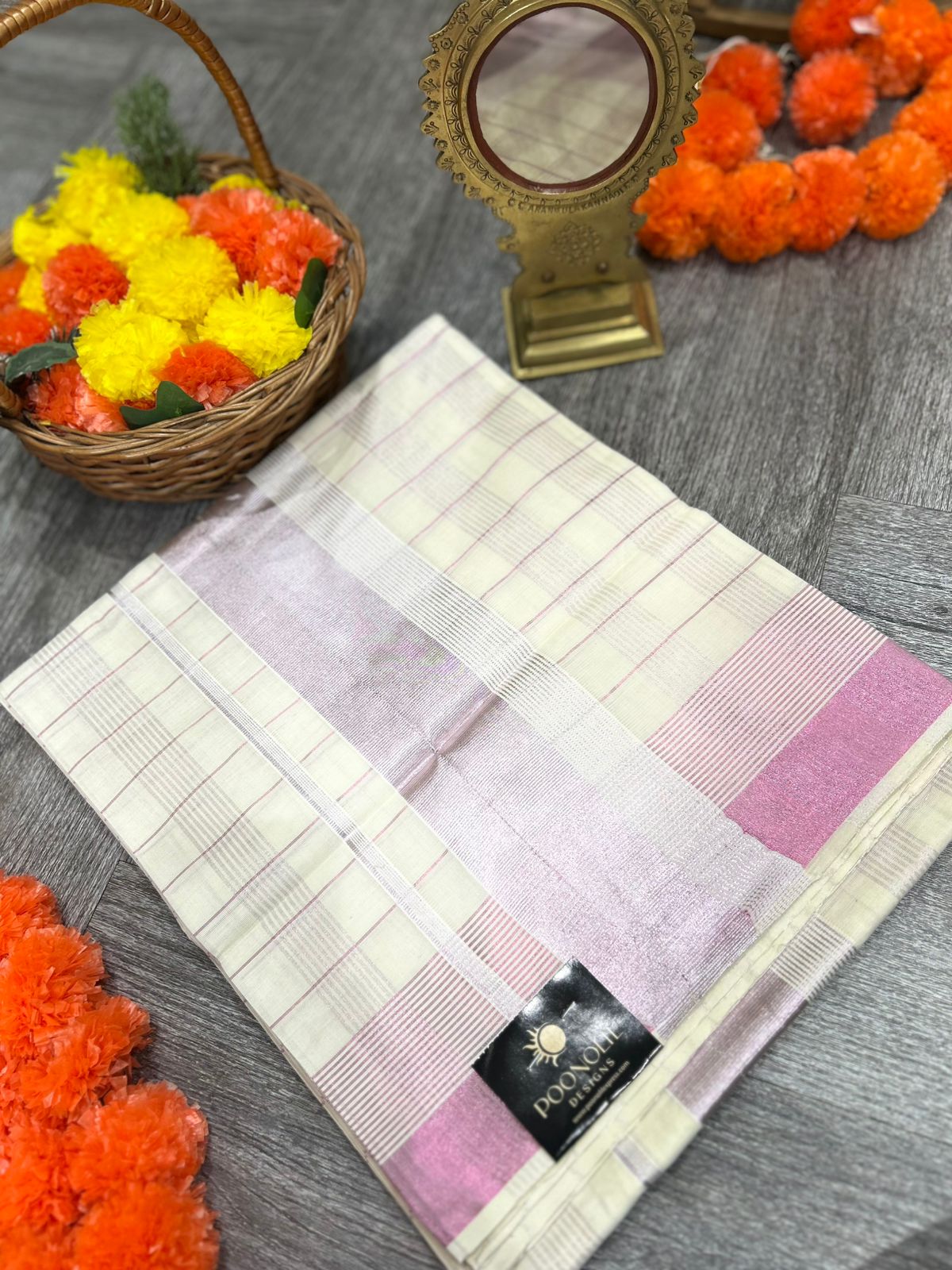 kerala saree - Rose gold cotton shade Search code 2155