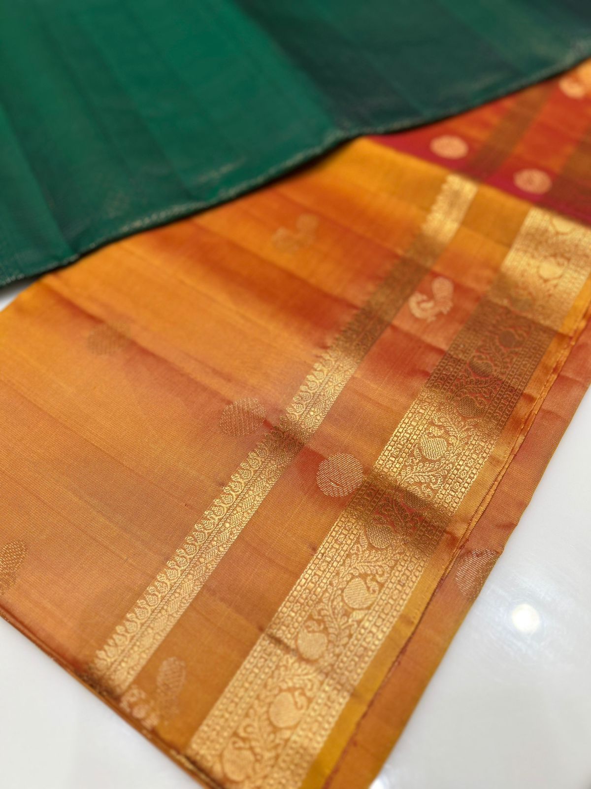 KANCHIPURAM SAREE- Mango yellow to green    Search code 5555