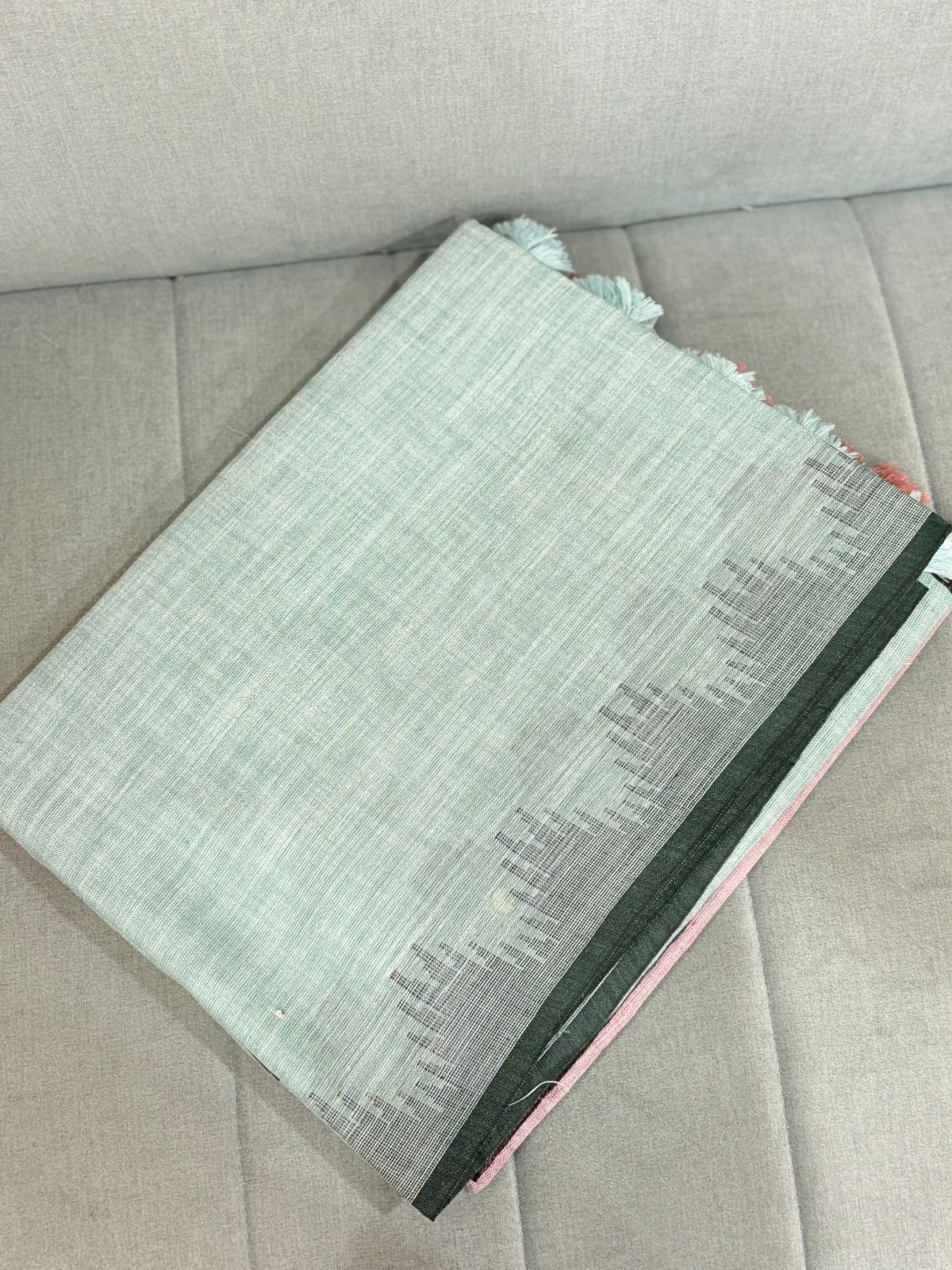 Khadi Cotton Saree - green light  shade Search code 8001