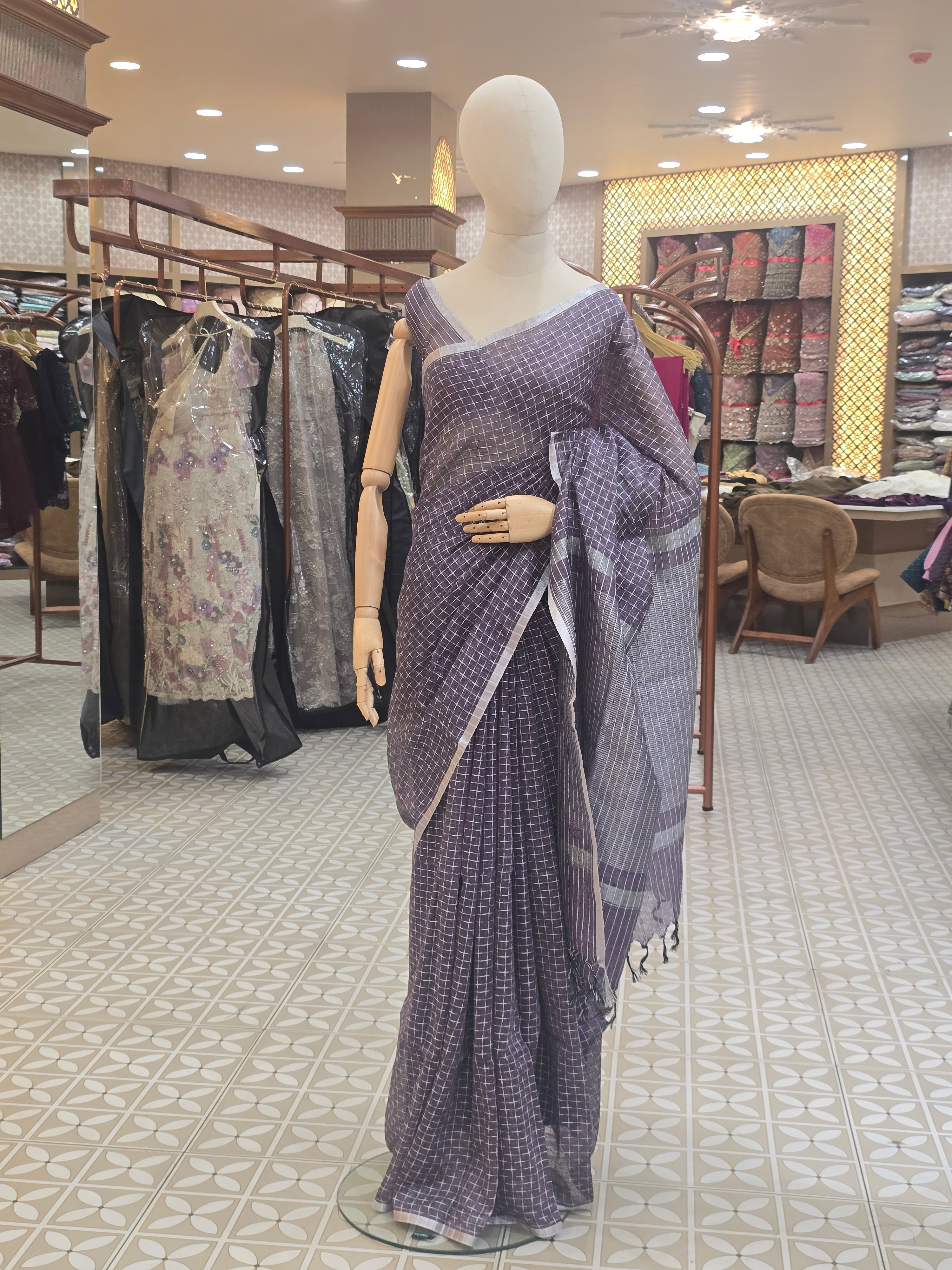 Linen  Saree - light lavander shade Search code 2352