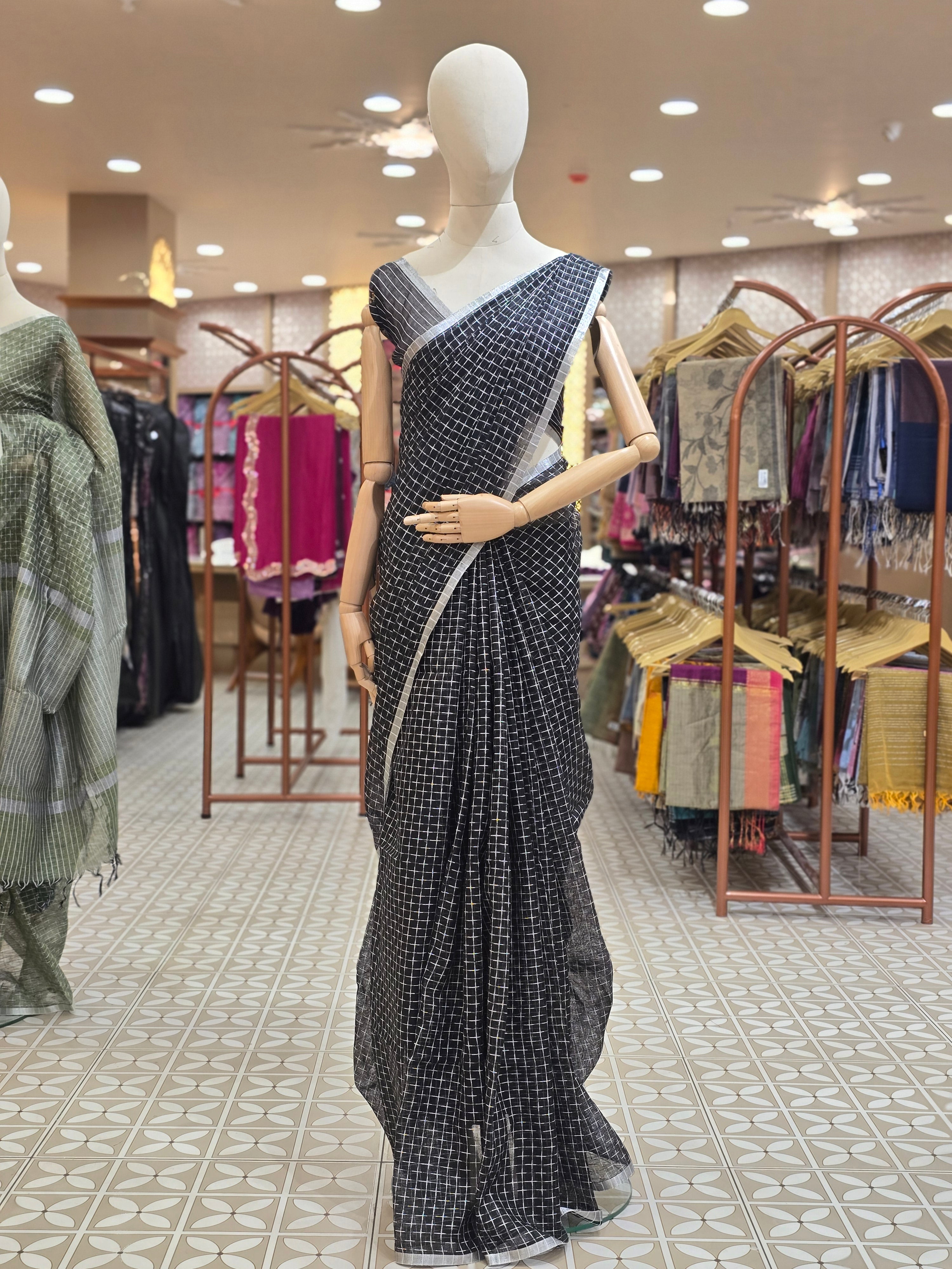 Linen  Saree - black shade Search code 2350