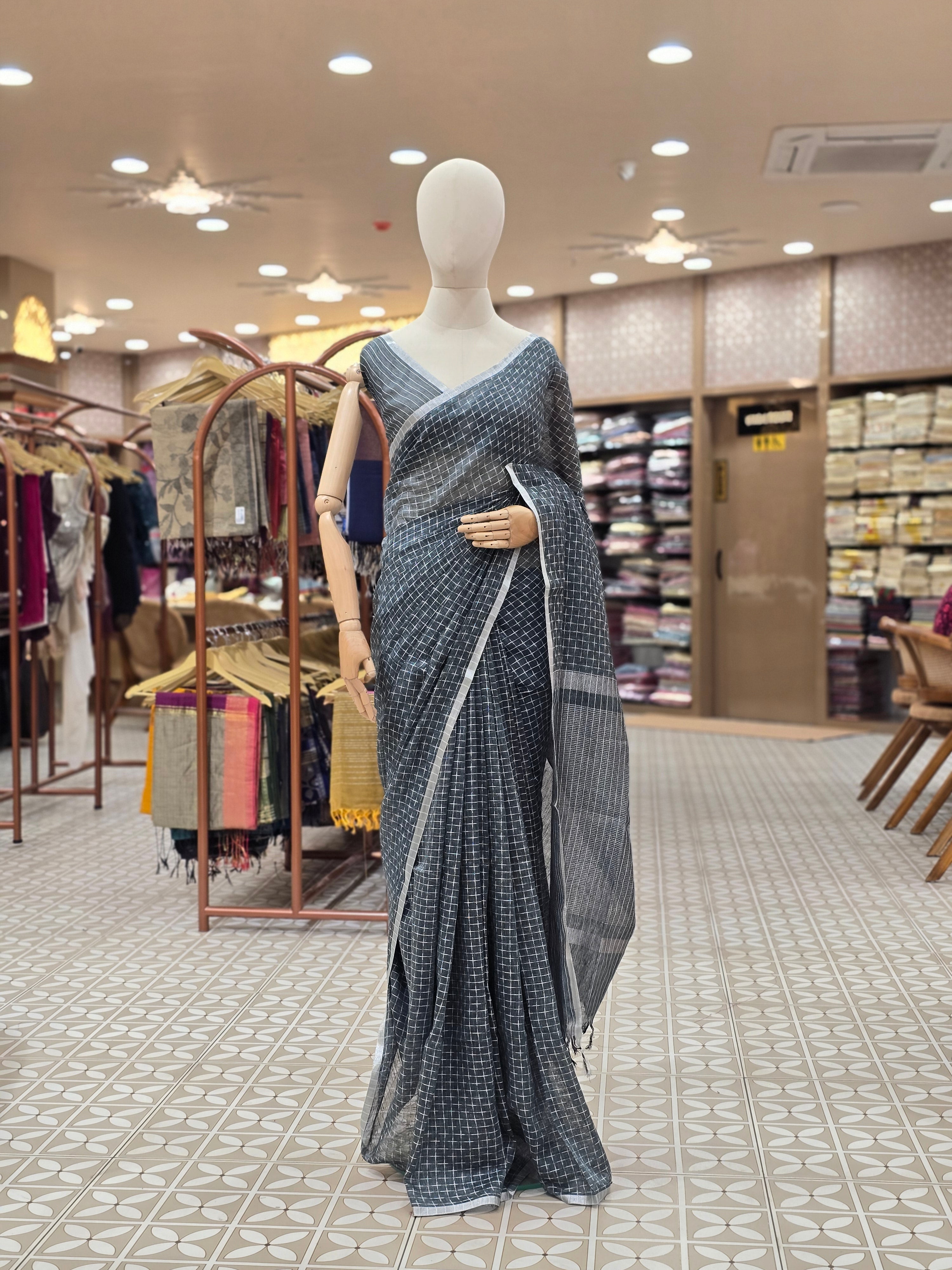 Linen Saree -teal green shade Search code 2353