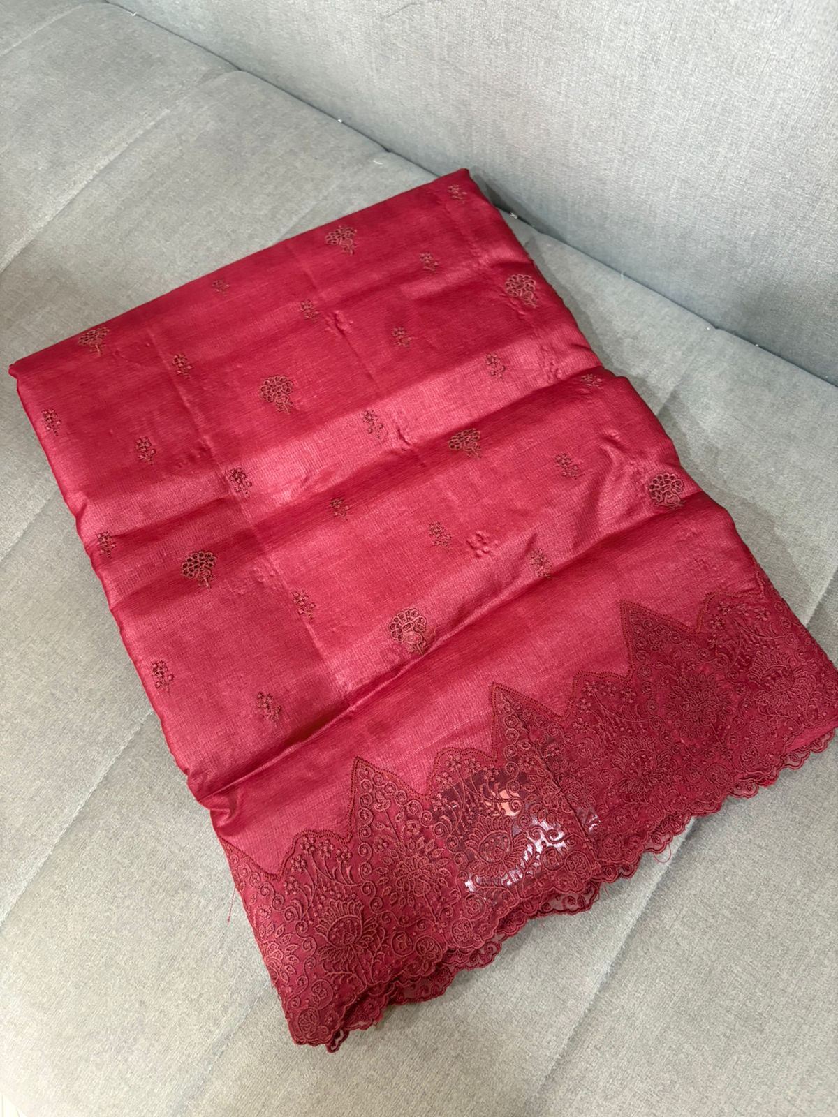 Tissue Saree -dark red   Color search code 7054