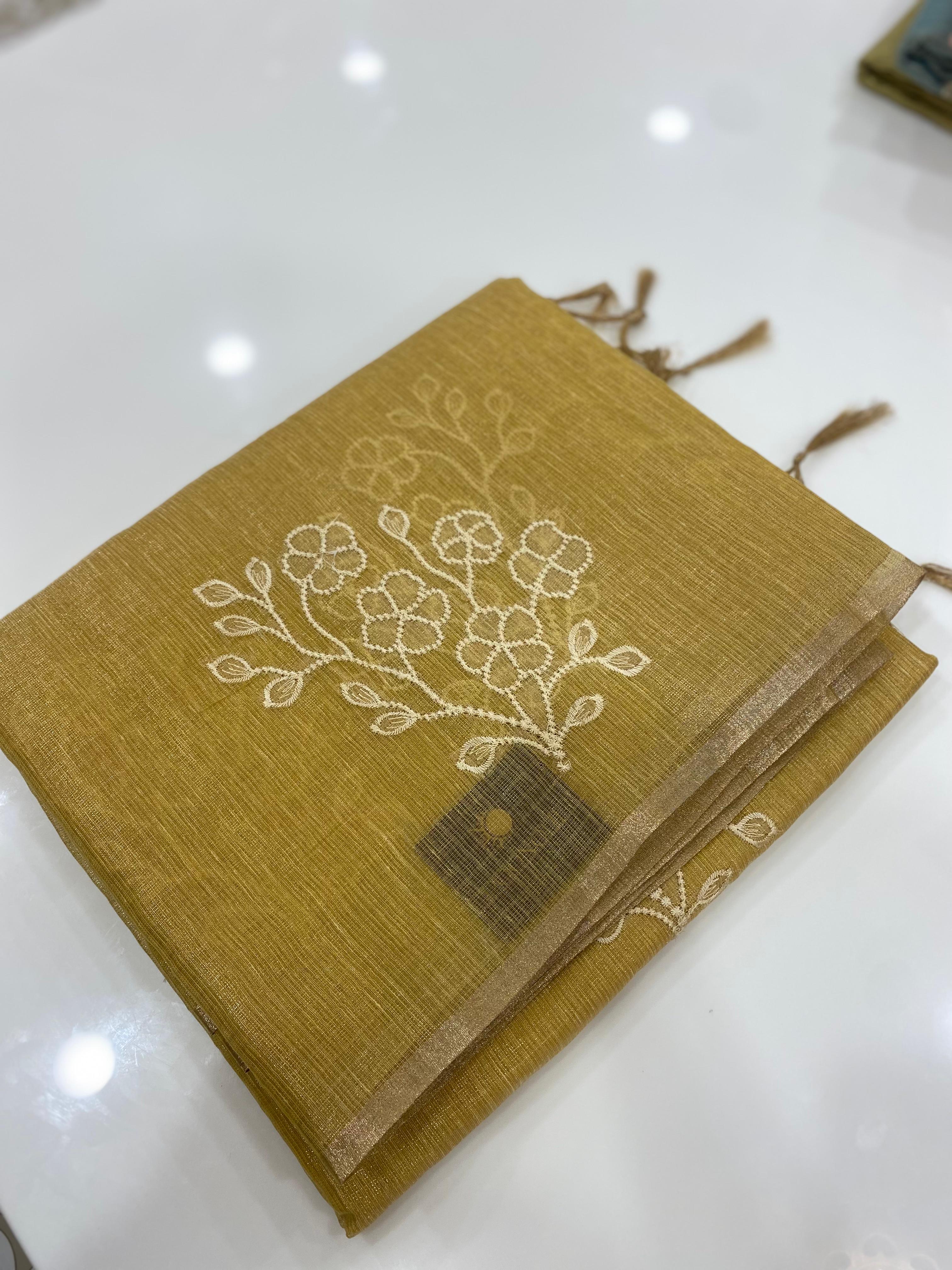 Linen Tissue Saree - Search code 5001