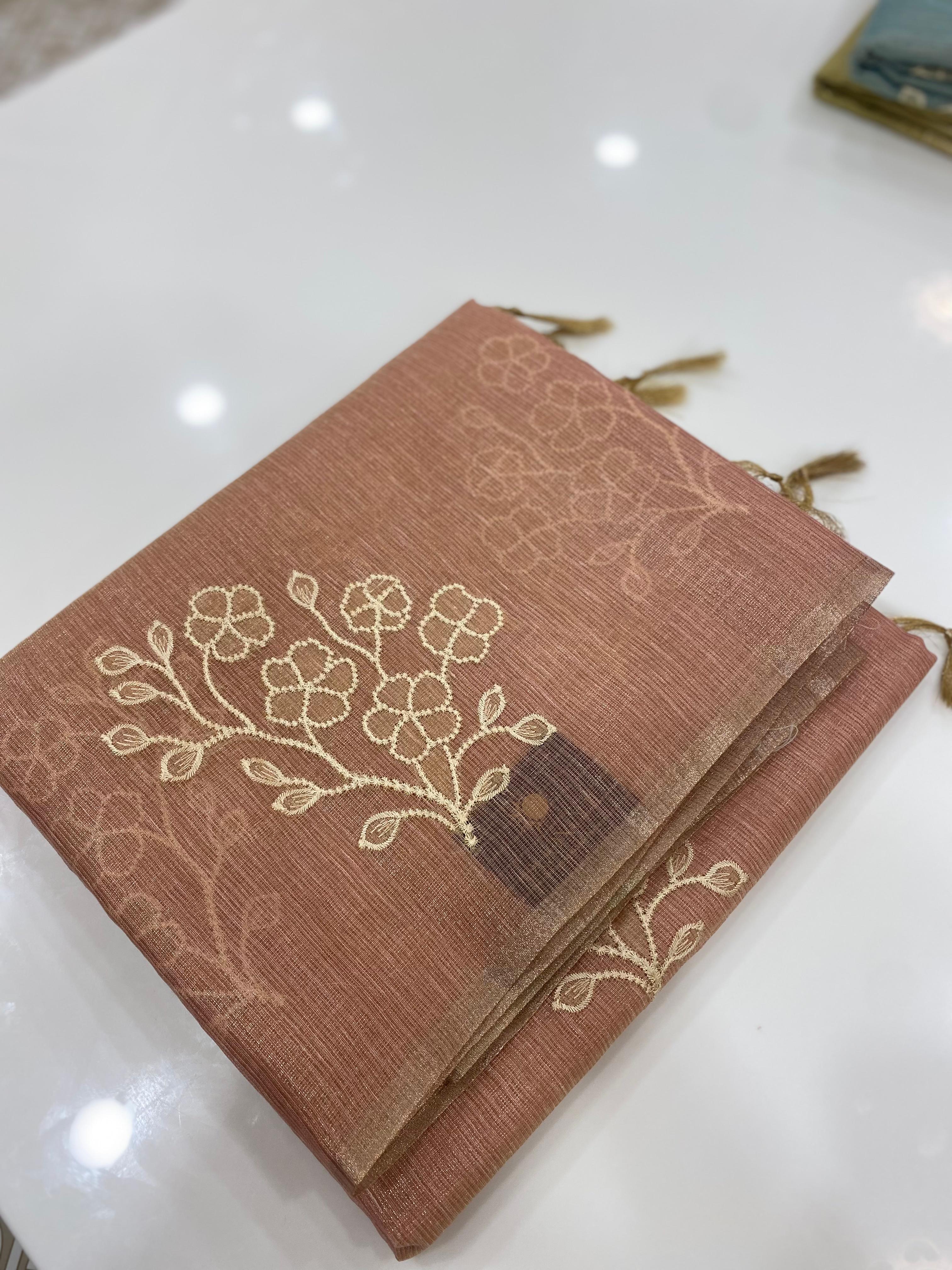 Linen Tissue Saree - Search code 5002