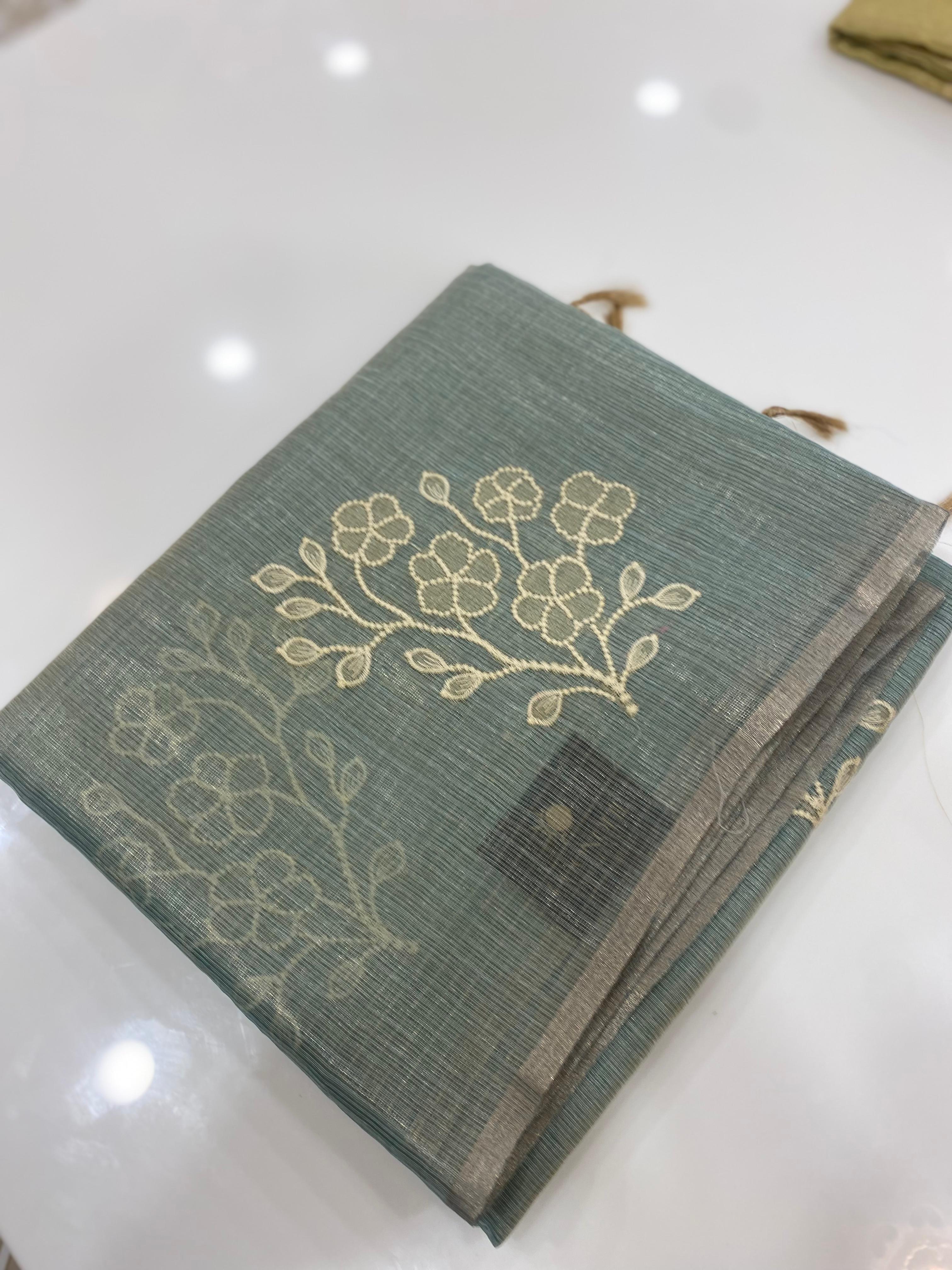 Linen Tissue Saree - Search code 5003