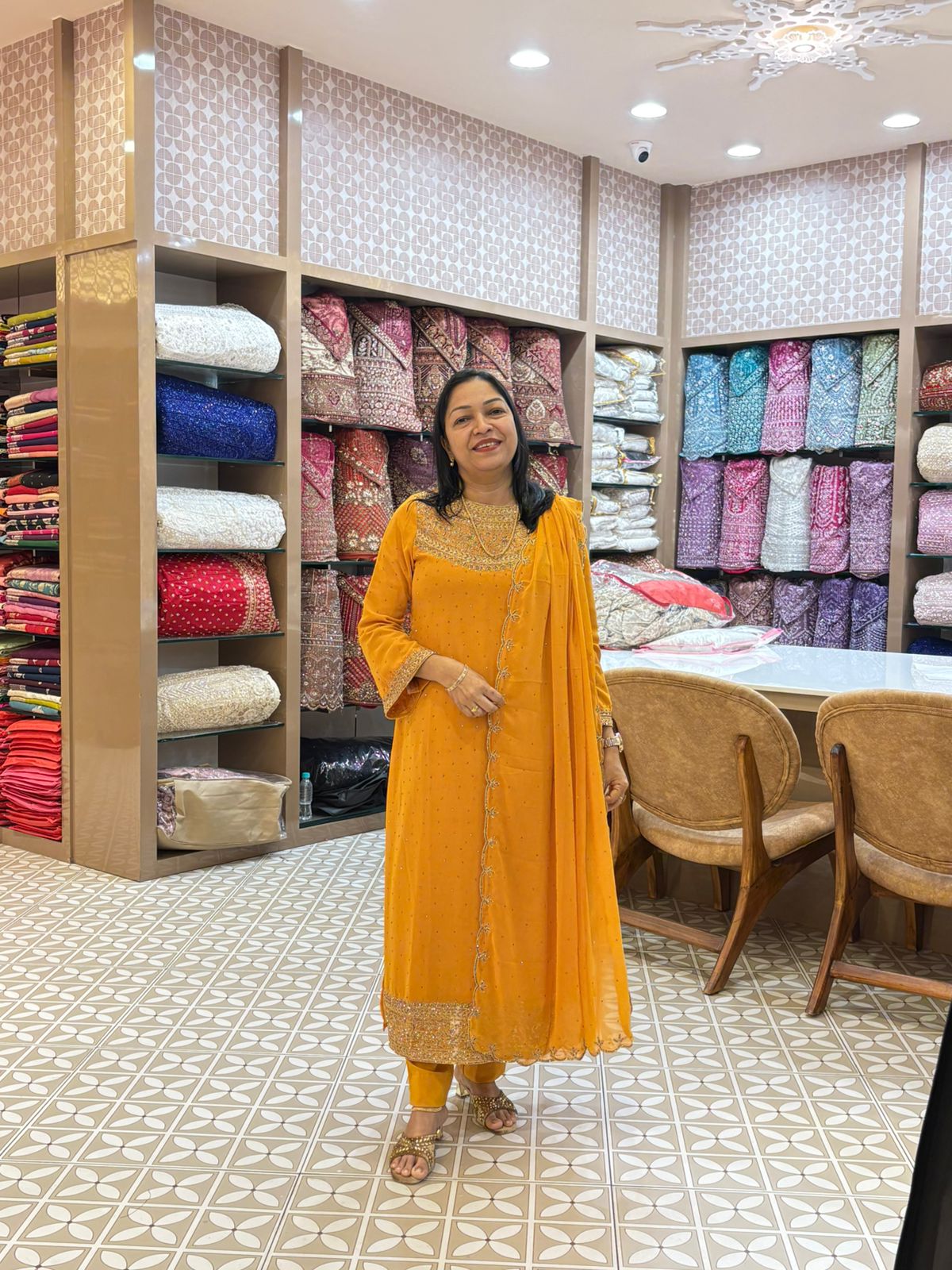 UNSTITCHED SALWAR  SUIT SET - yellow shade Search code 5070