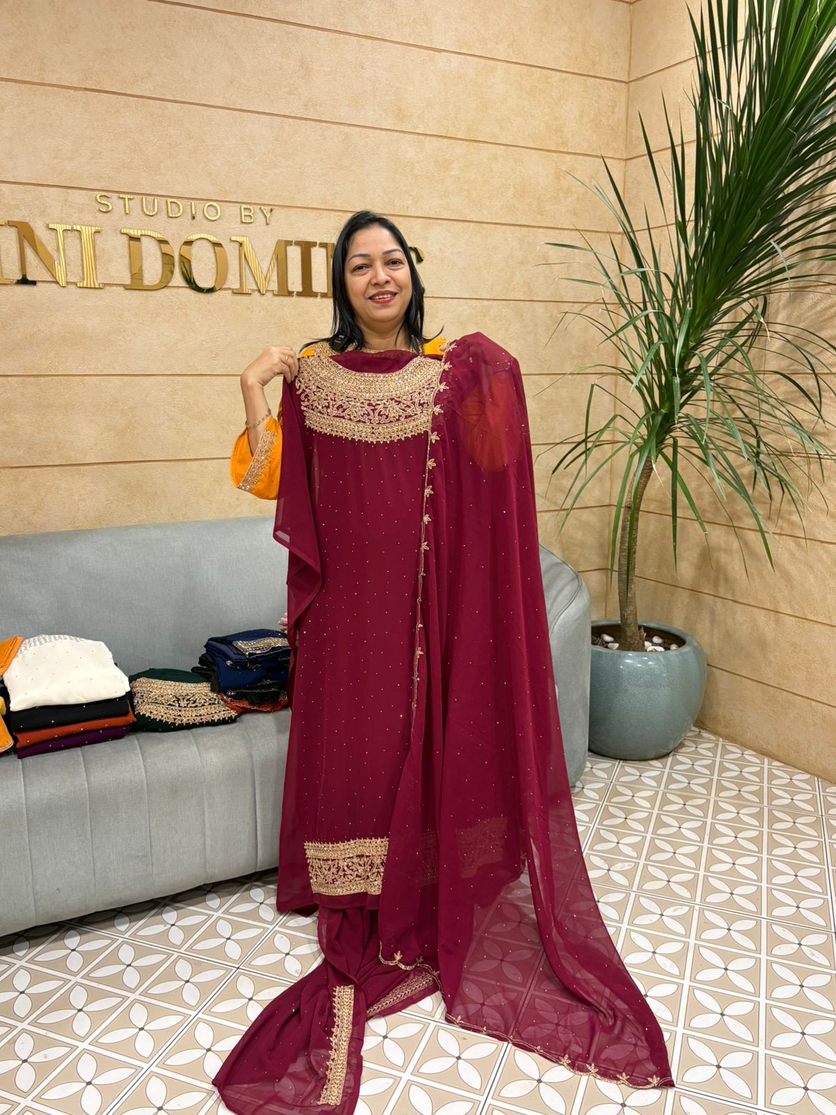 UNSTITCHED SALWAR  SUIT SET - brown  shade Search code 5071