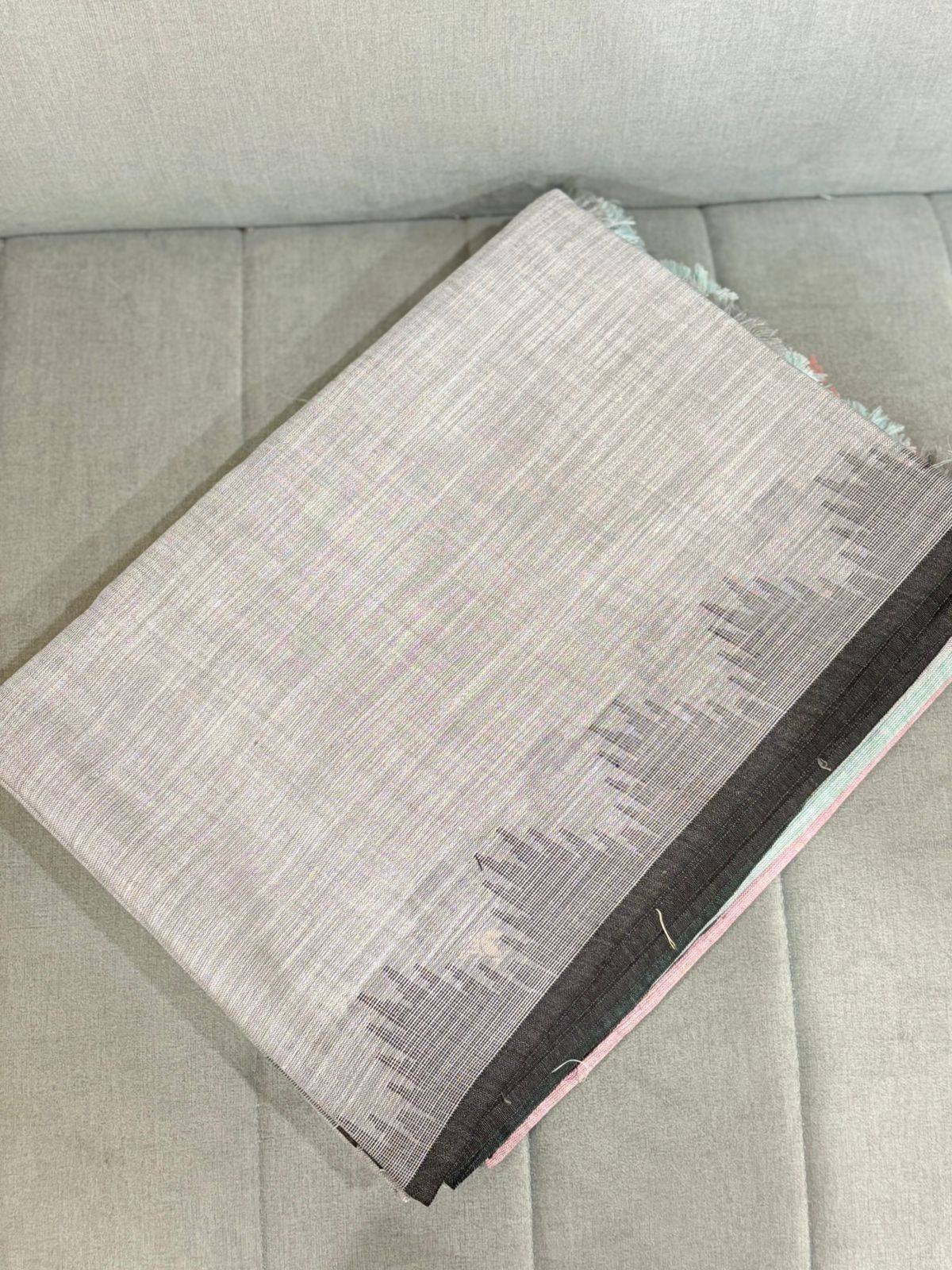 Khadi Cotton Saree - grey light  shade Search code 8002