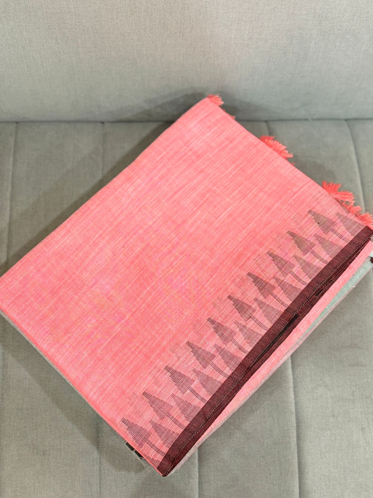 Khadi Cotton Saree - red dark   shade Search code 8004