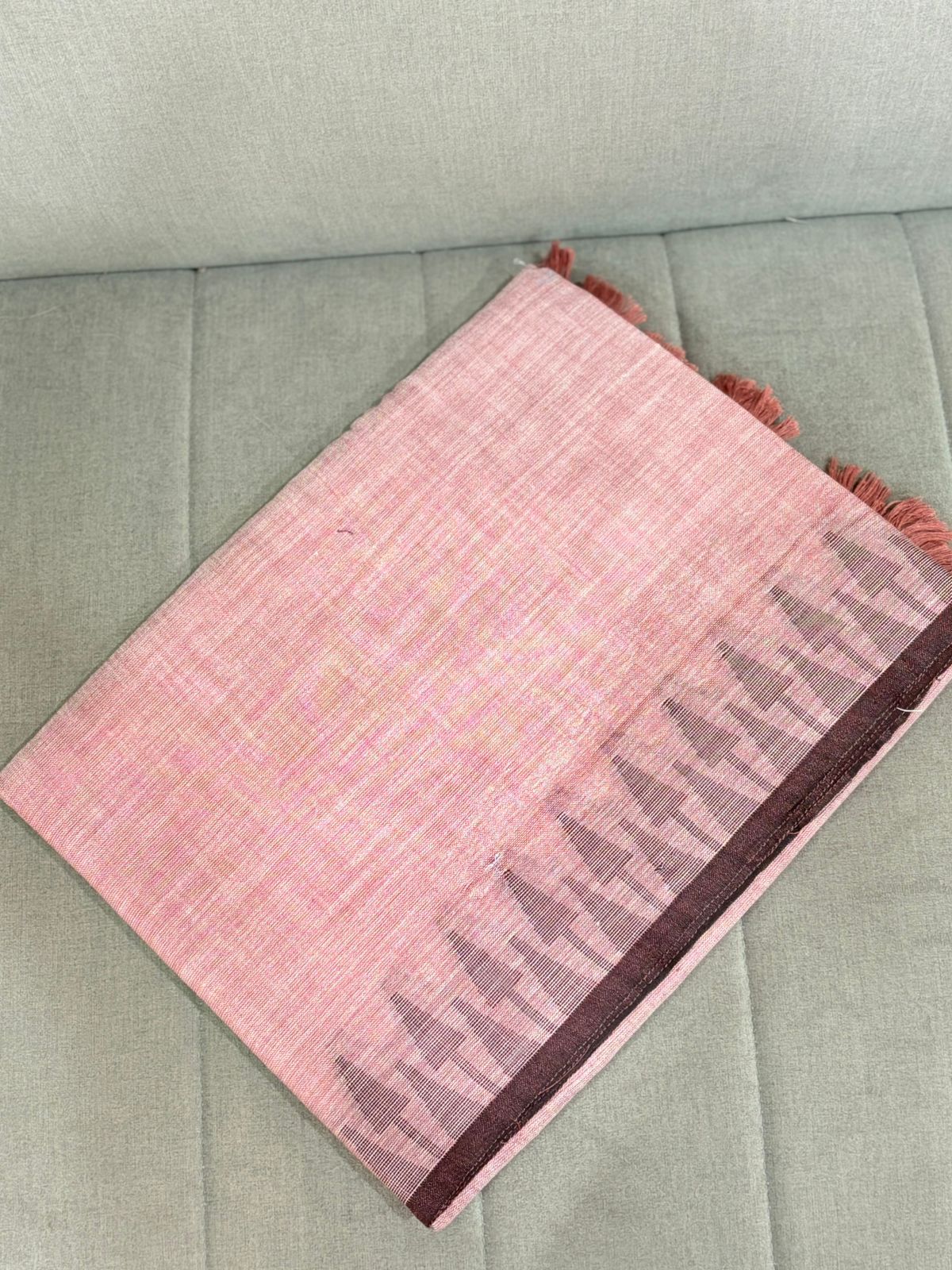 Khadi Cotton Saree - light  Pink  shade Search code 8000