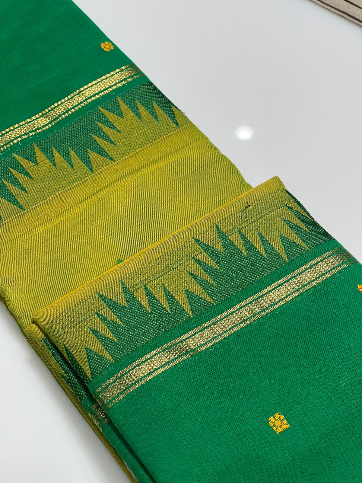 kalyani cotton Saree-green shade Search code 8003