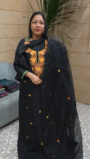 UNSTITCHED SALWAR  SUIT SET  BLACK  YELLOW  shade Search code 5556)