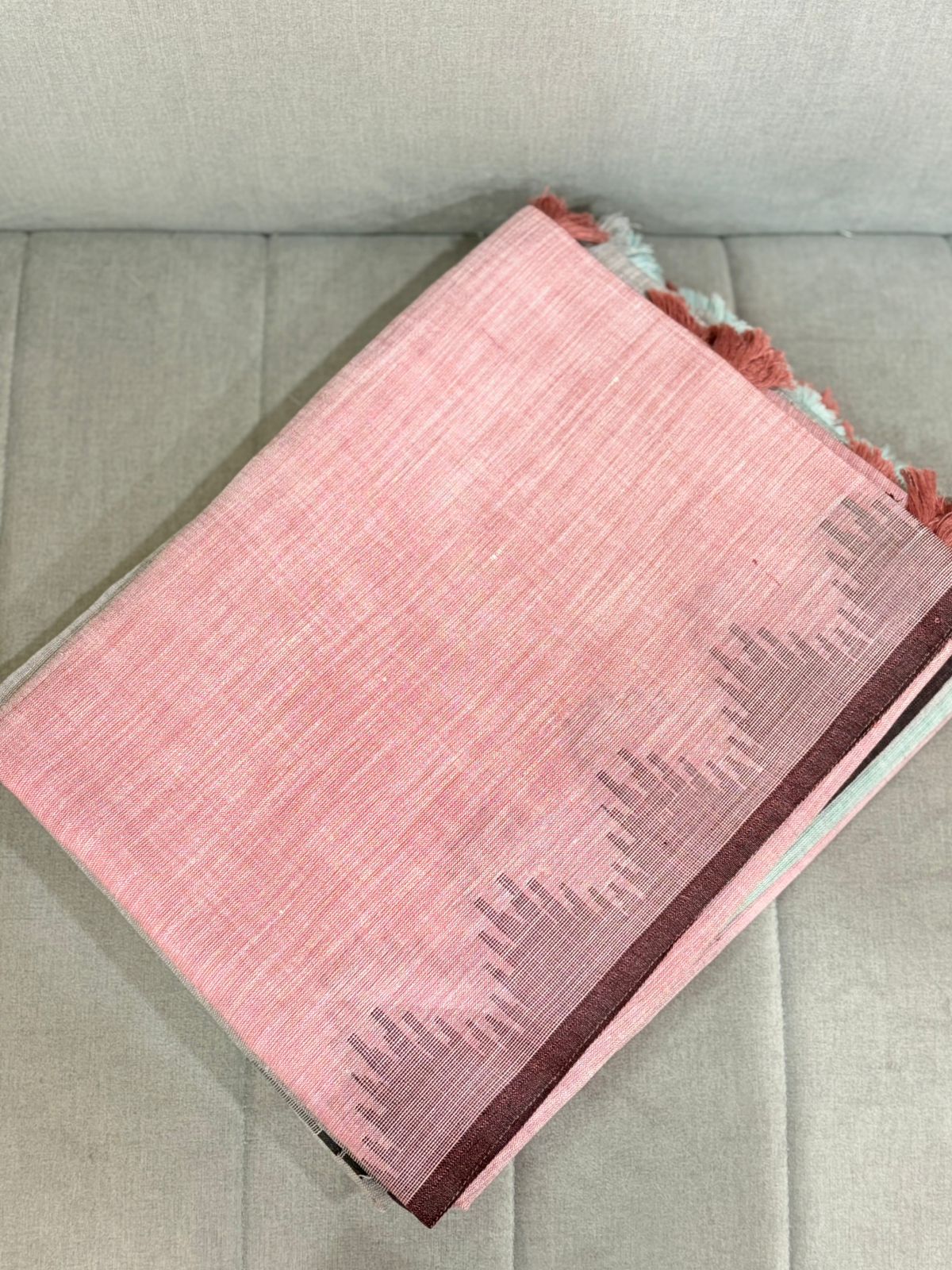 Khadi Cotton Saree - red light  shade Search code 8003