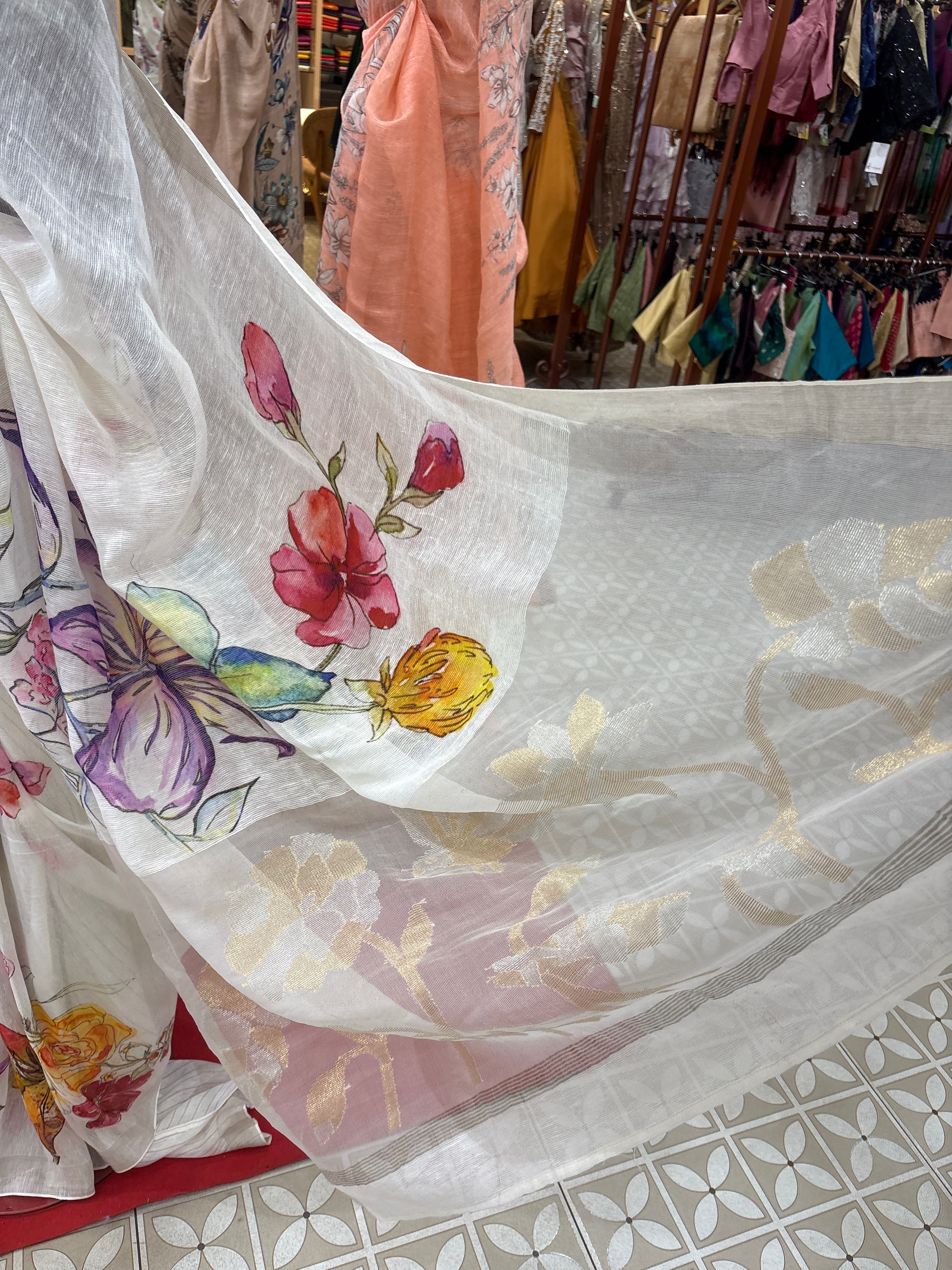 PURE LINEN SAREE -white color Search code 5200