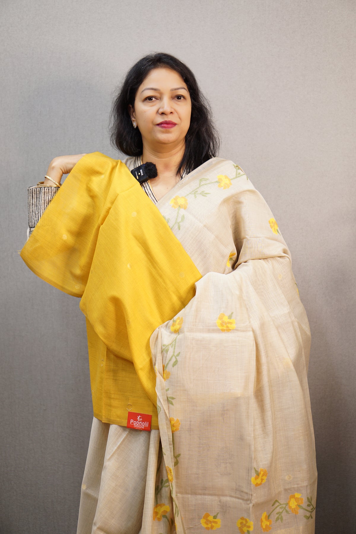 Buy SEMI TUSSAR SAREE Dusty chiku and Yellow shade Search code 1815 Online