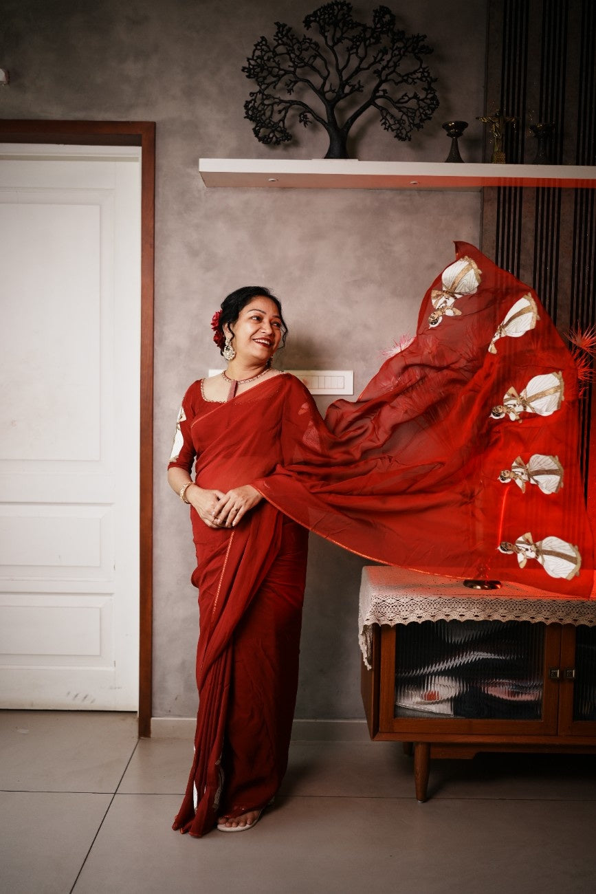 Organza Saree- Red shade Search code 6099