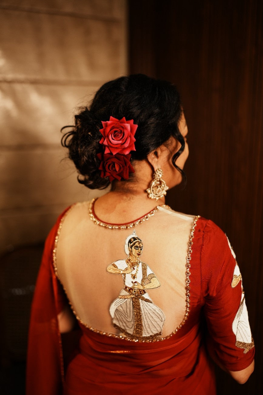 Organza Saree- Red shade Search code 6099