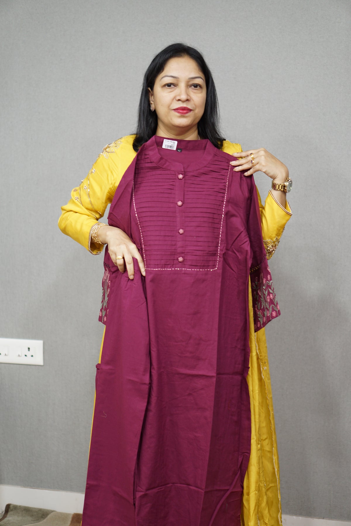 Kurta  Top and bottom -Burgundy shade Search code 6857