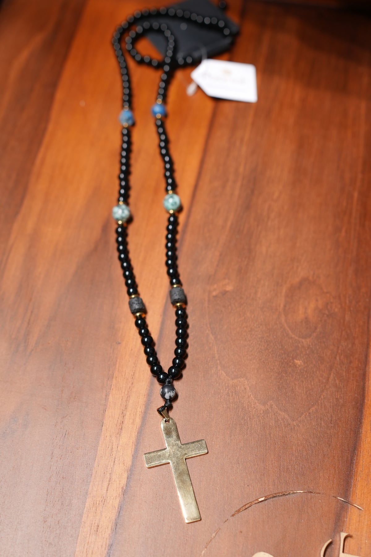 Chains  -Black stone chain with cross   Search code 3124