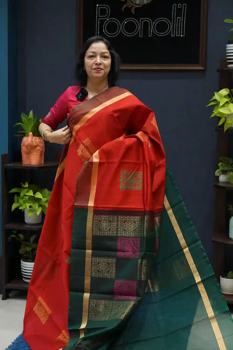 PAVITHRA SILKS Saree- reddish color Search code 4010 – Poonolil Silks