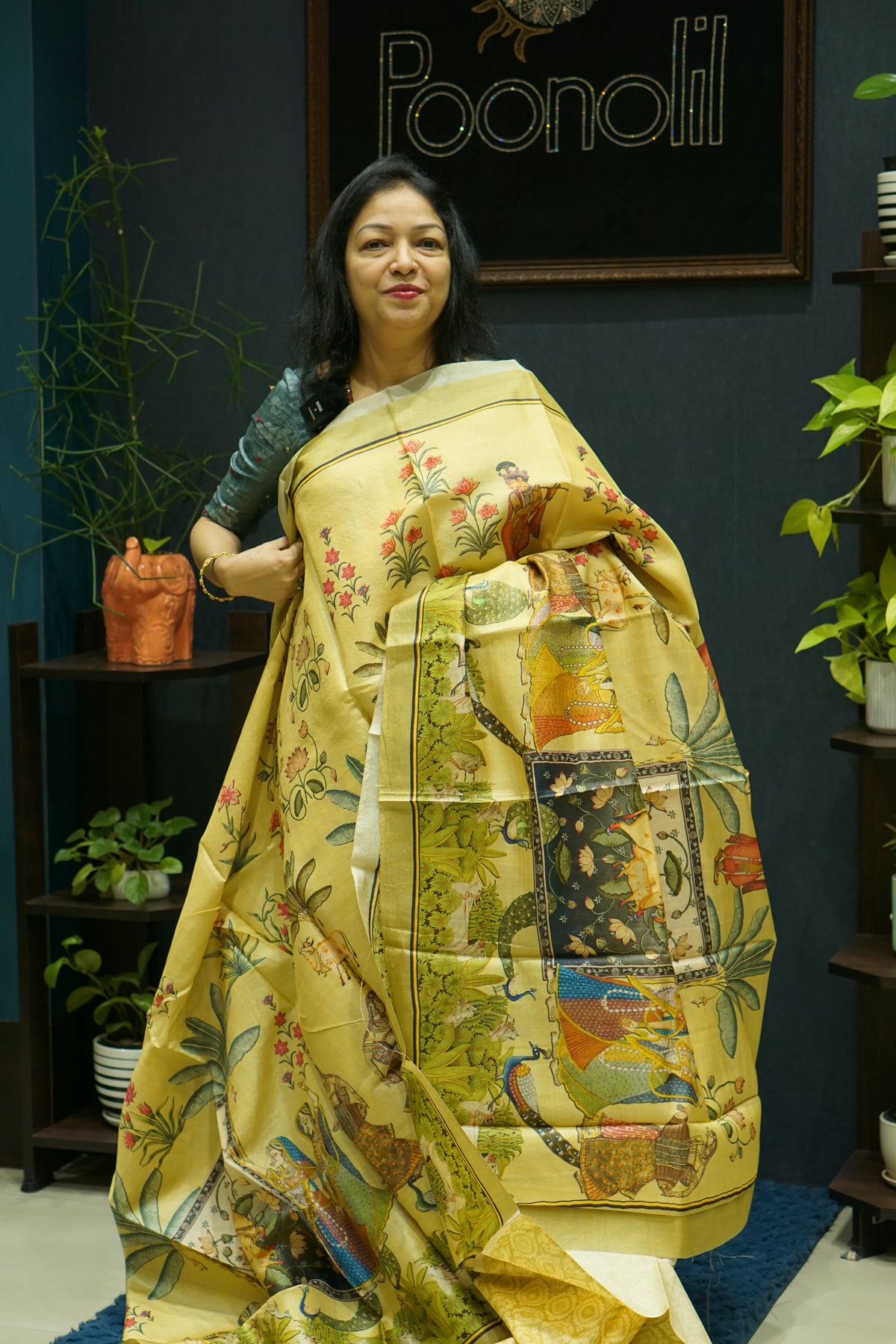 Tussar Saree Light yellow color Search code 2847 Poonolil Silks