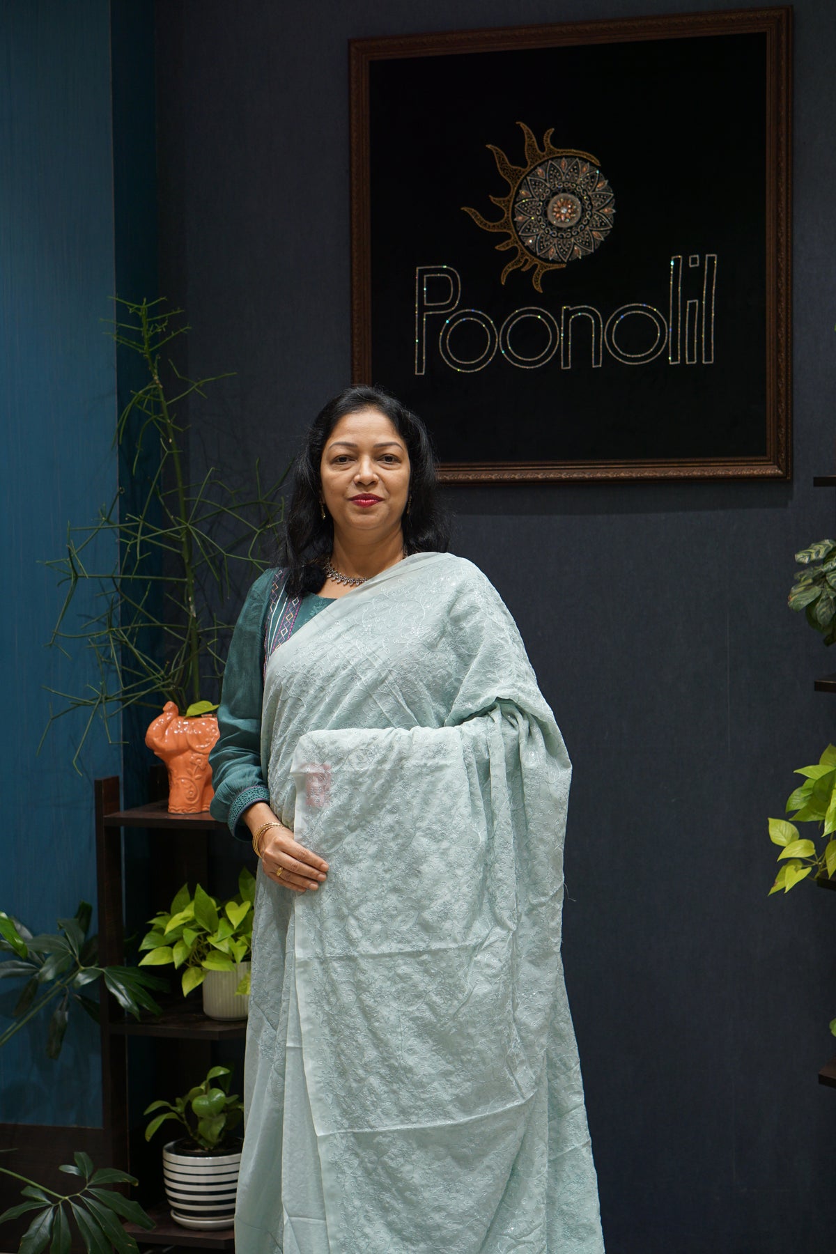 Nylon Organza saree Powder blue color Search code 4560 Poonolil Silks