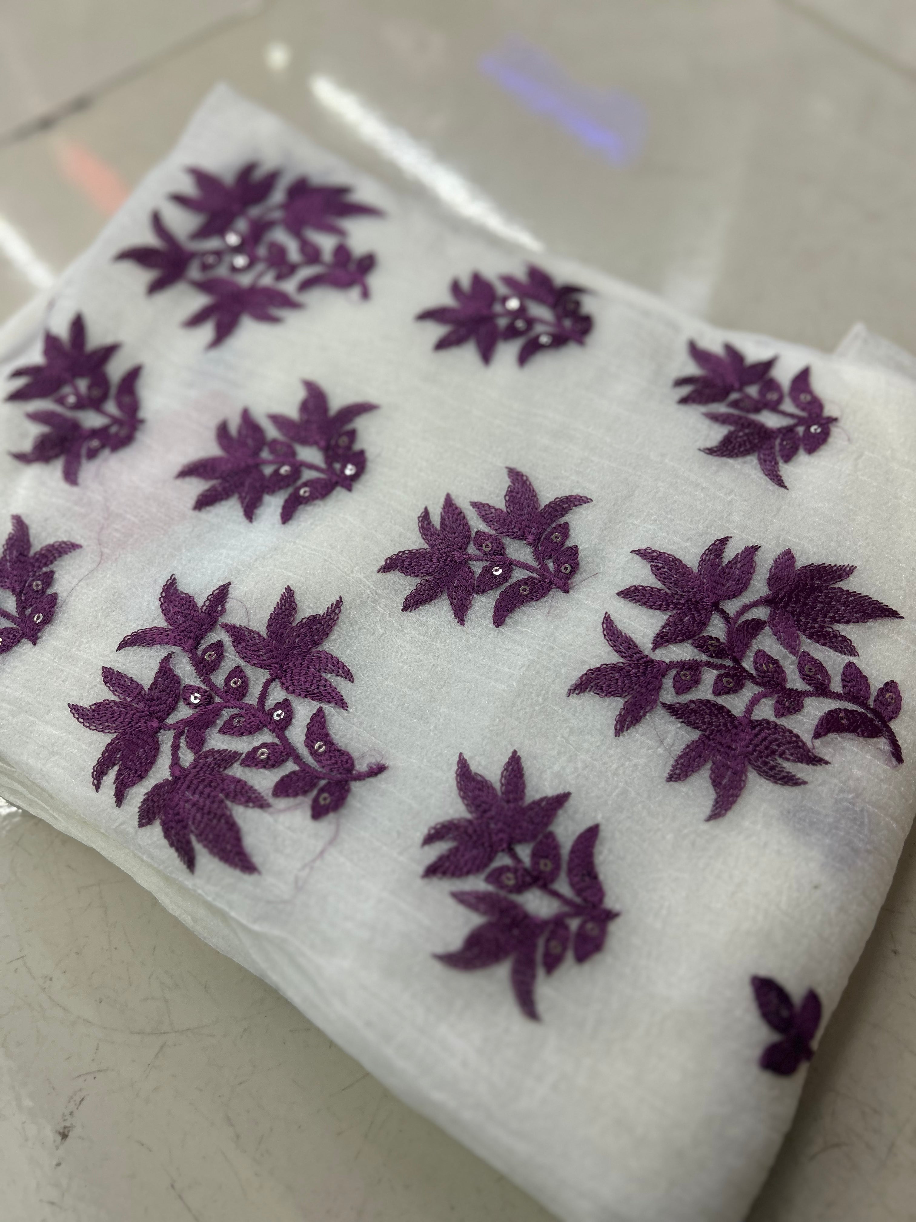 UNSTITCHED SALWAR  SUIT SET -White purple  shade Search code 7875