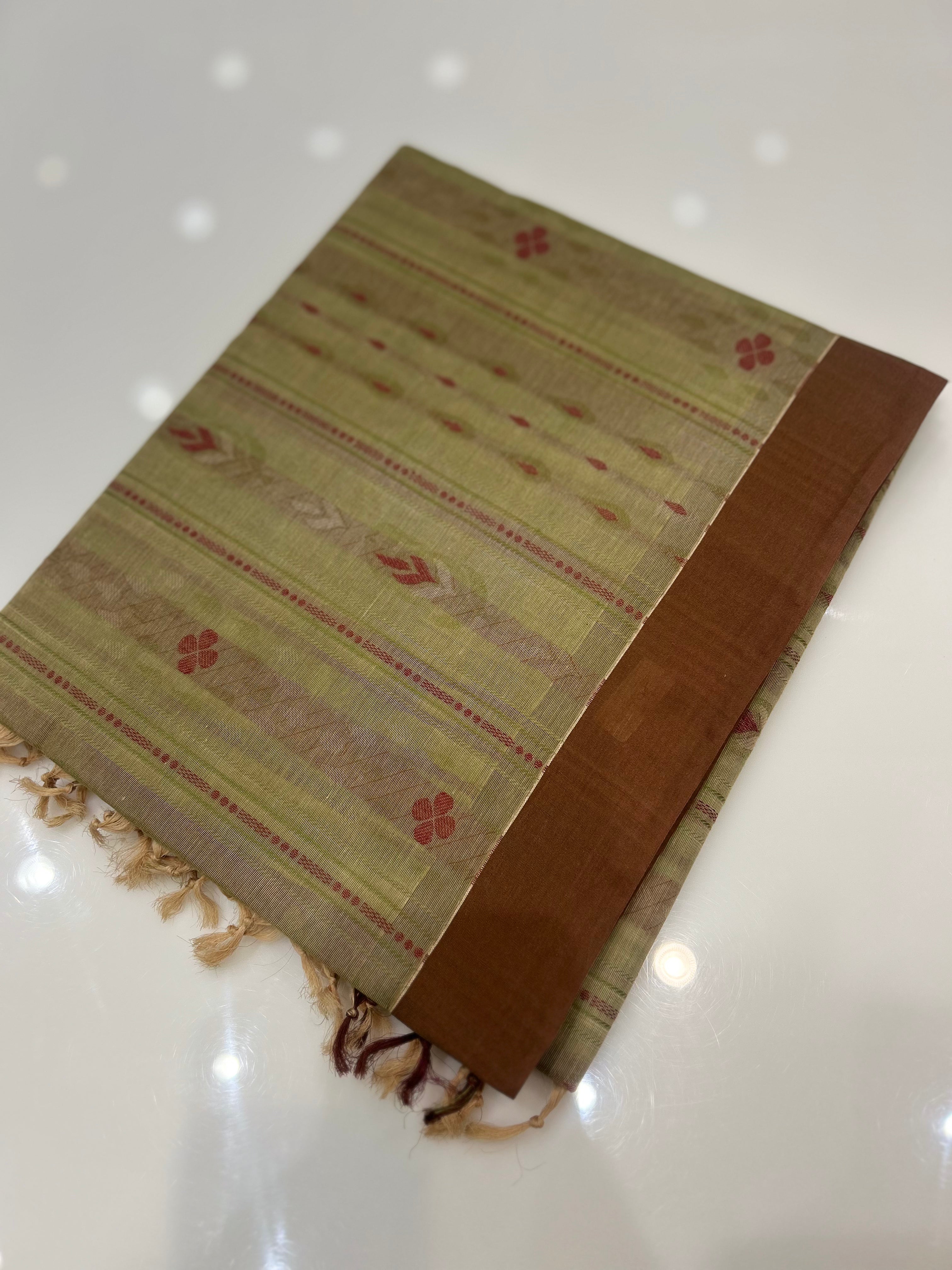 Cotton  Saree- Dusty green shade Search code 7511