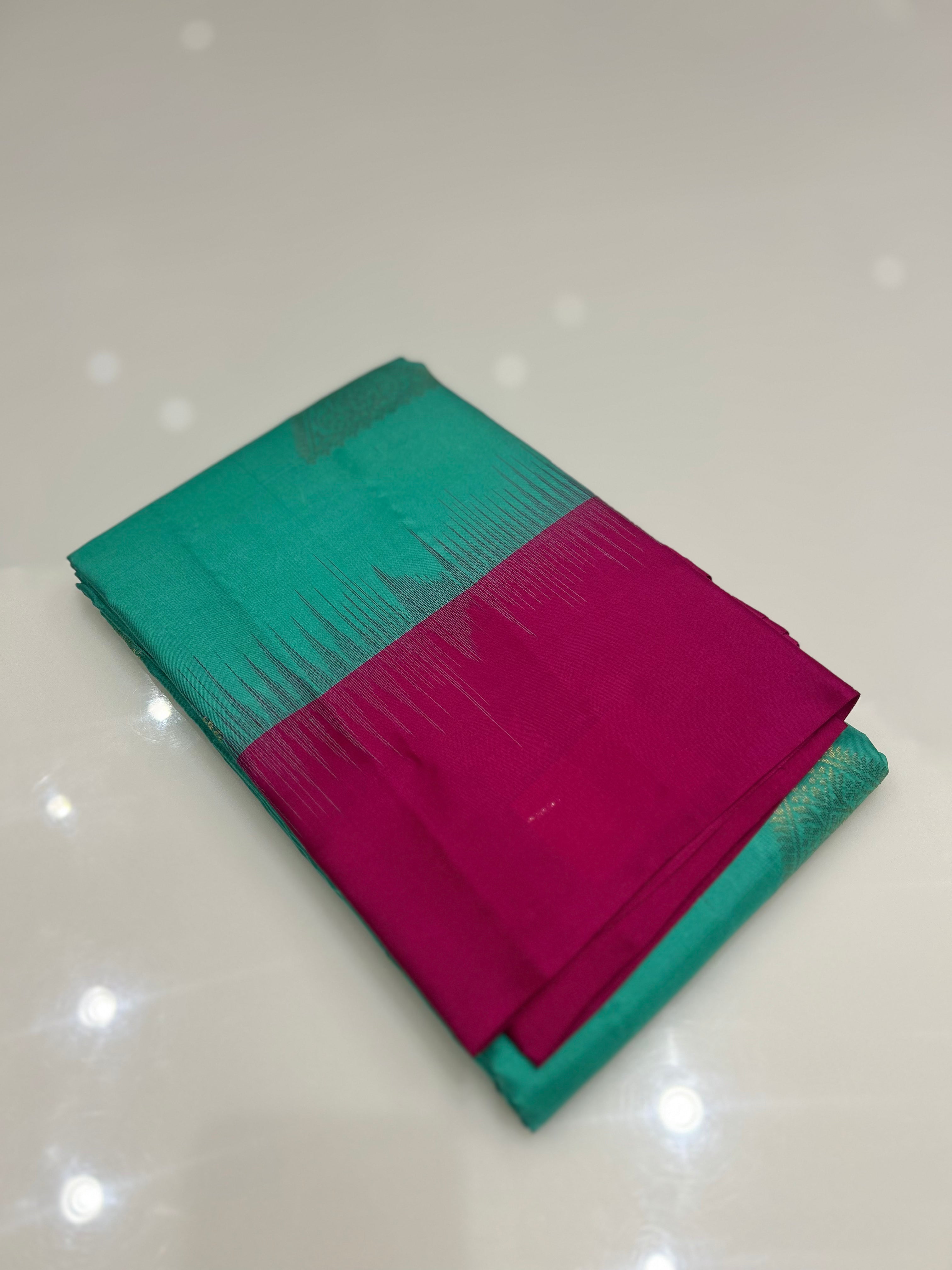 KANCHIPURAM SAREE- pink to ocean blue Search code  6701