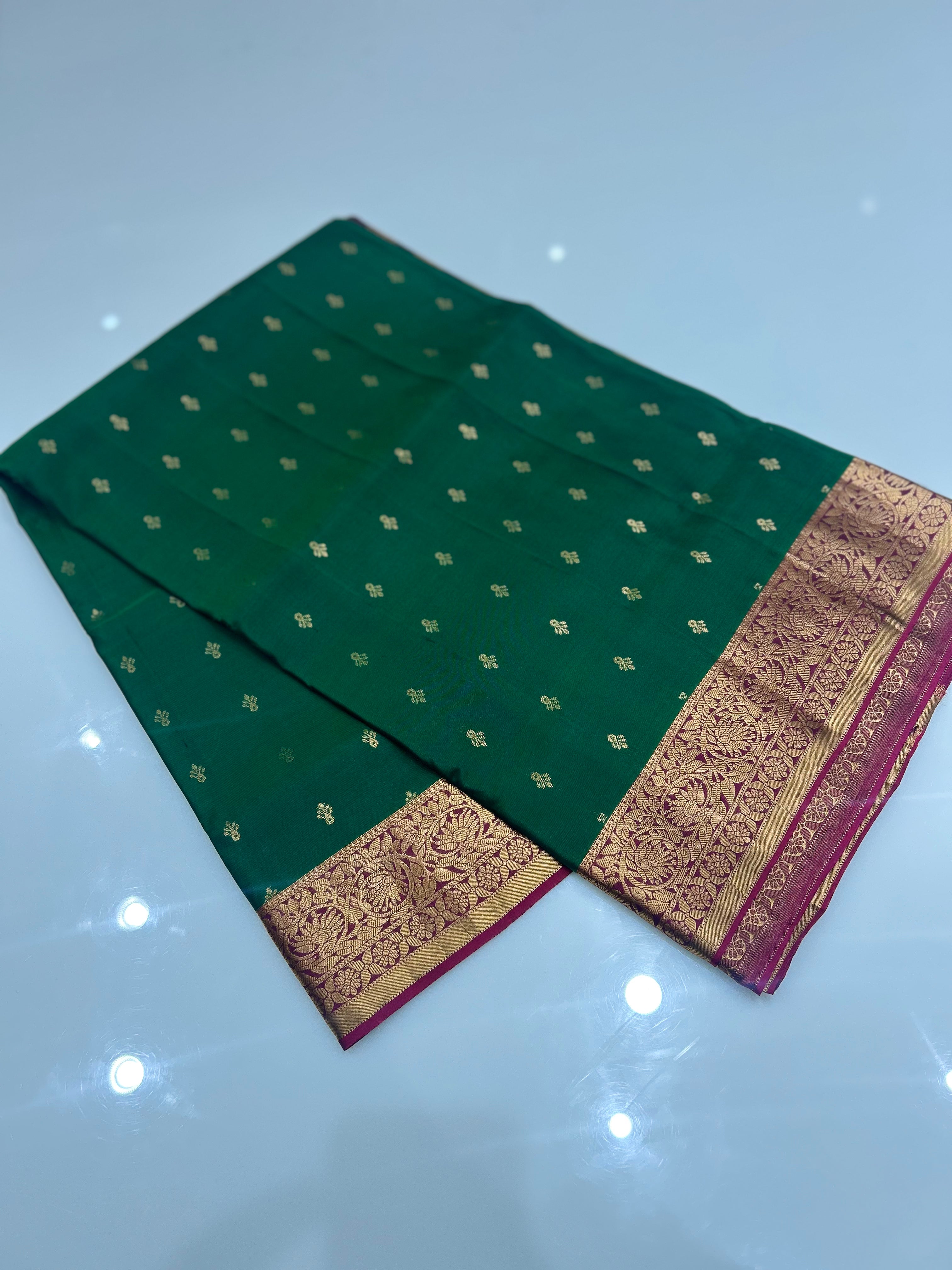 KANCHIPURAM SAREE- Green to vadamali Search code  6686