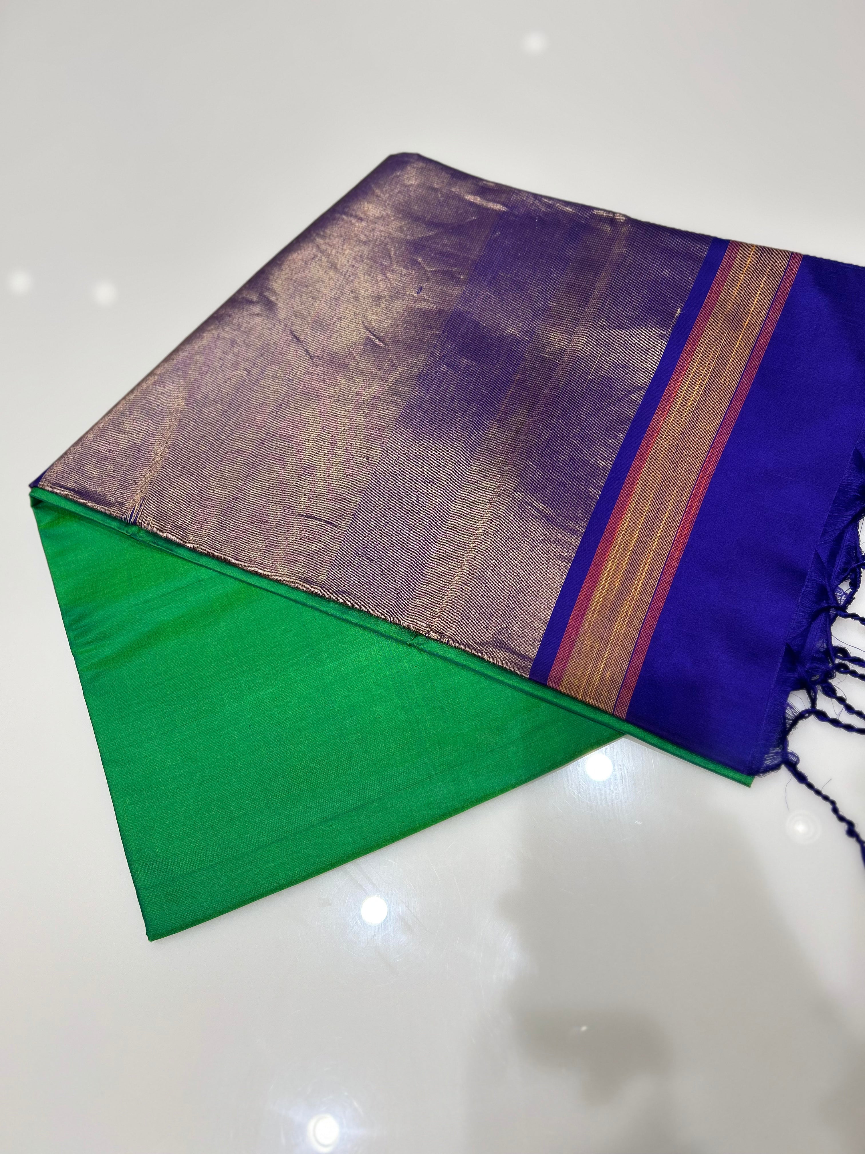KANCHIPURAM SAREE-Peacock blue to blue Search code 70007