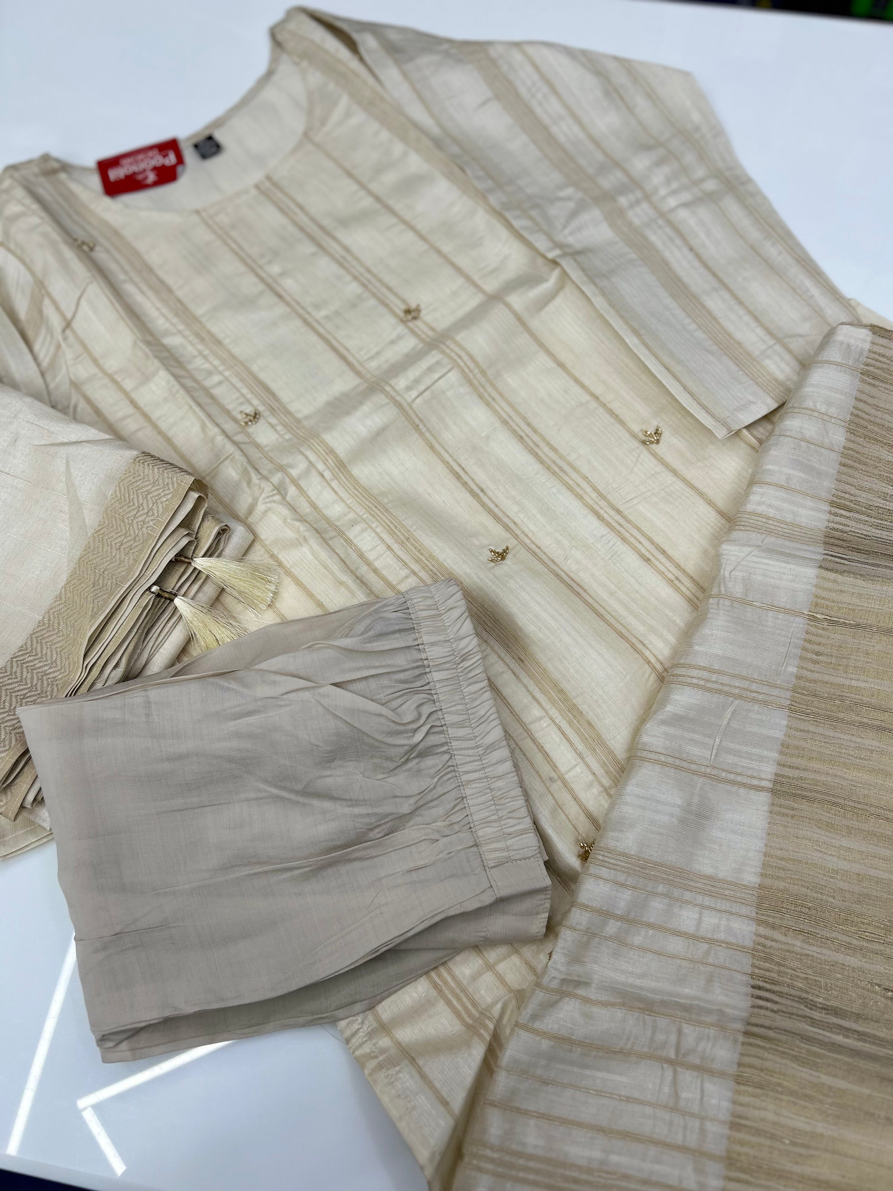 Salwar Suit -Cream Chiku color search code 4009