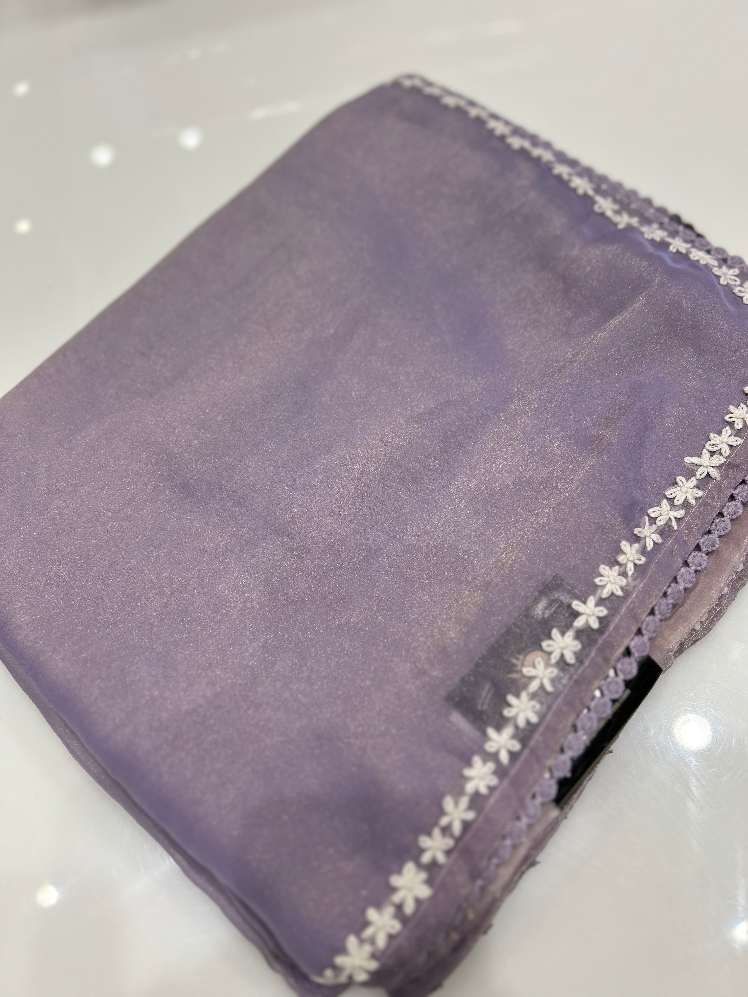 Satin organza Saree   - lavender color Search code 9250