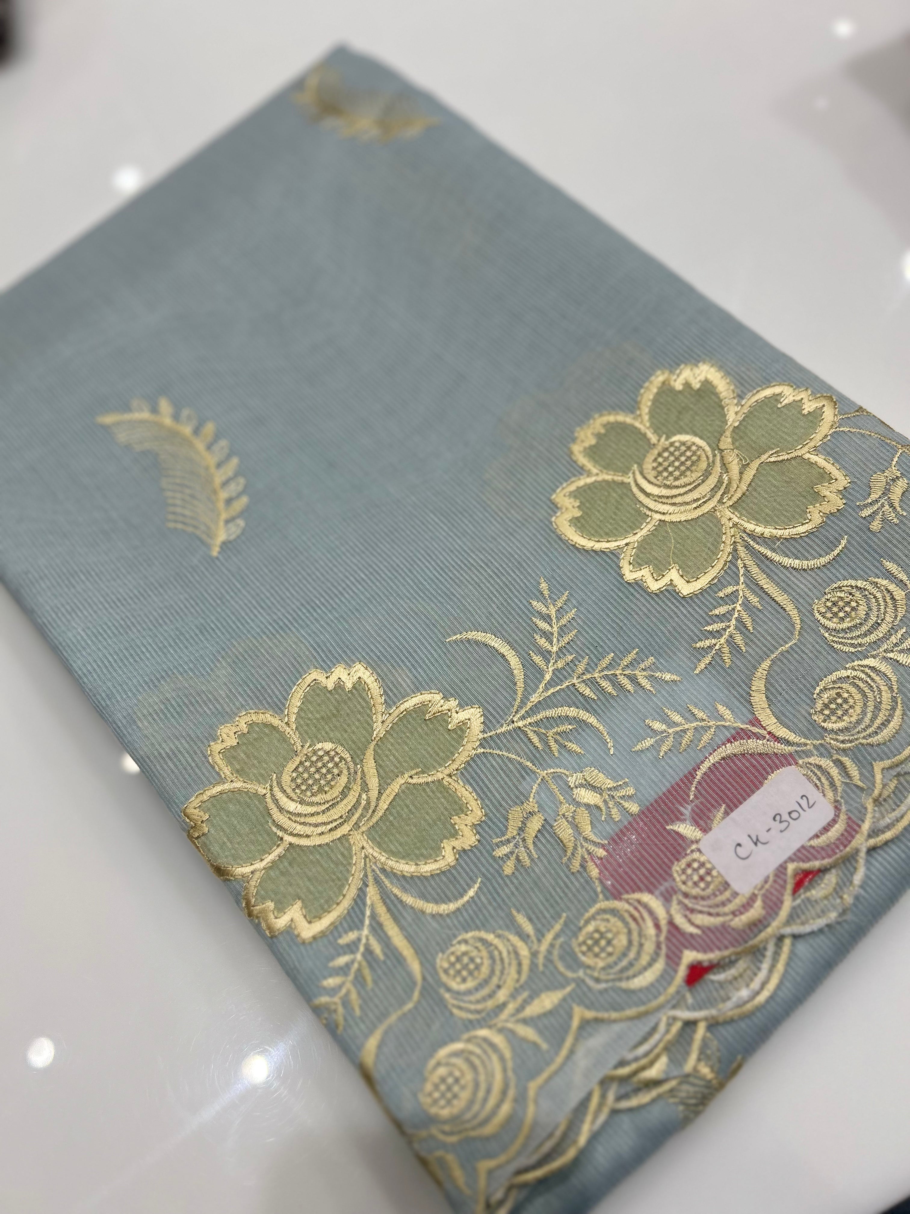 Net Cotta Saree-  Dusty blue  shade Search code 7254