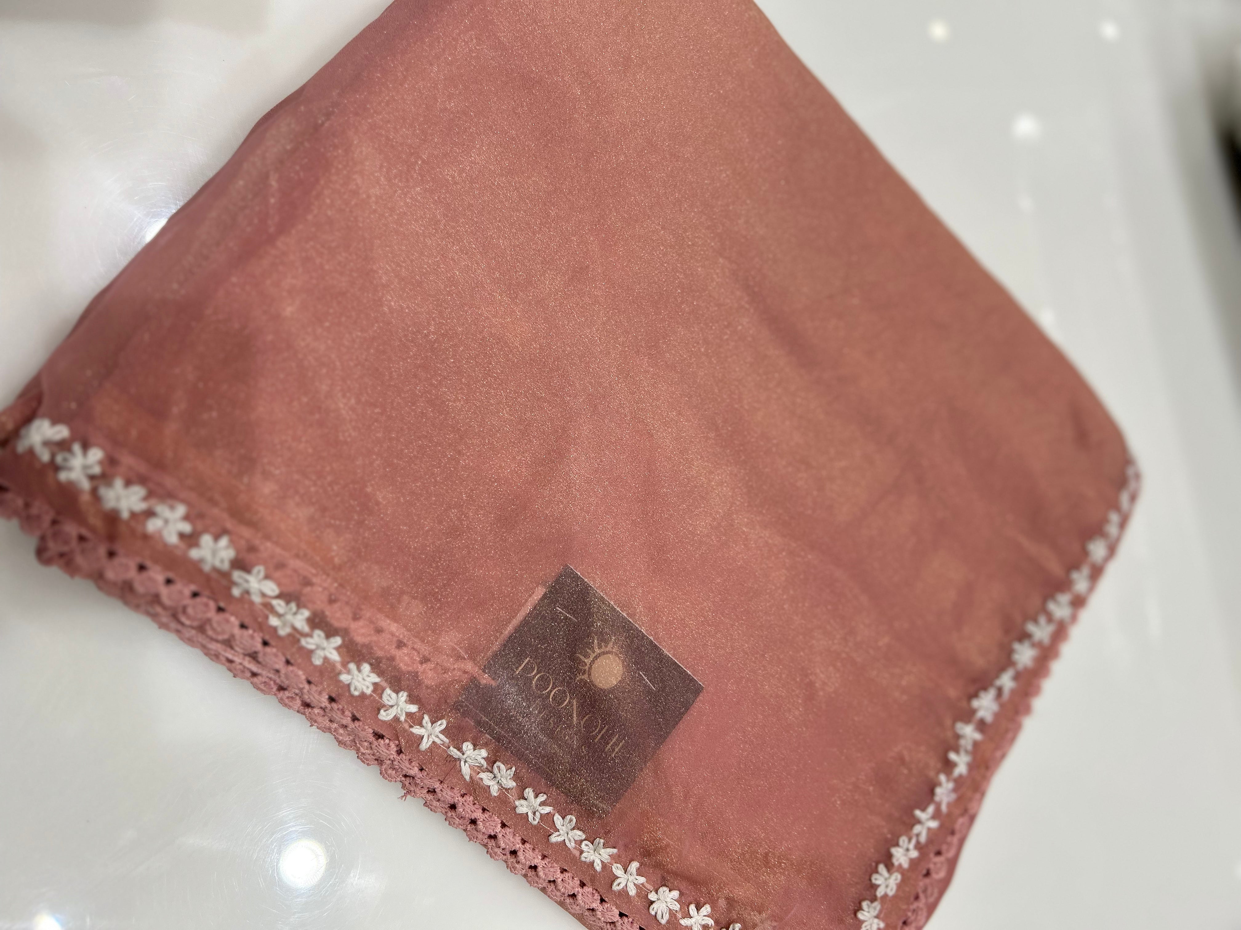 Satin organza Saree   - peach color Search code 9252