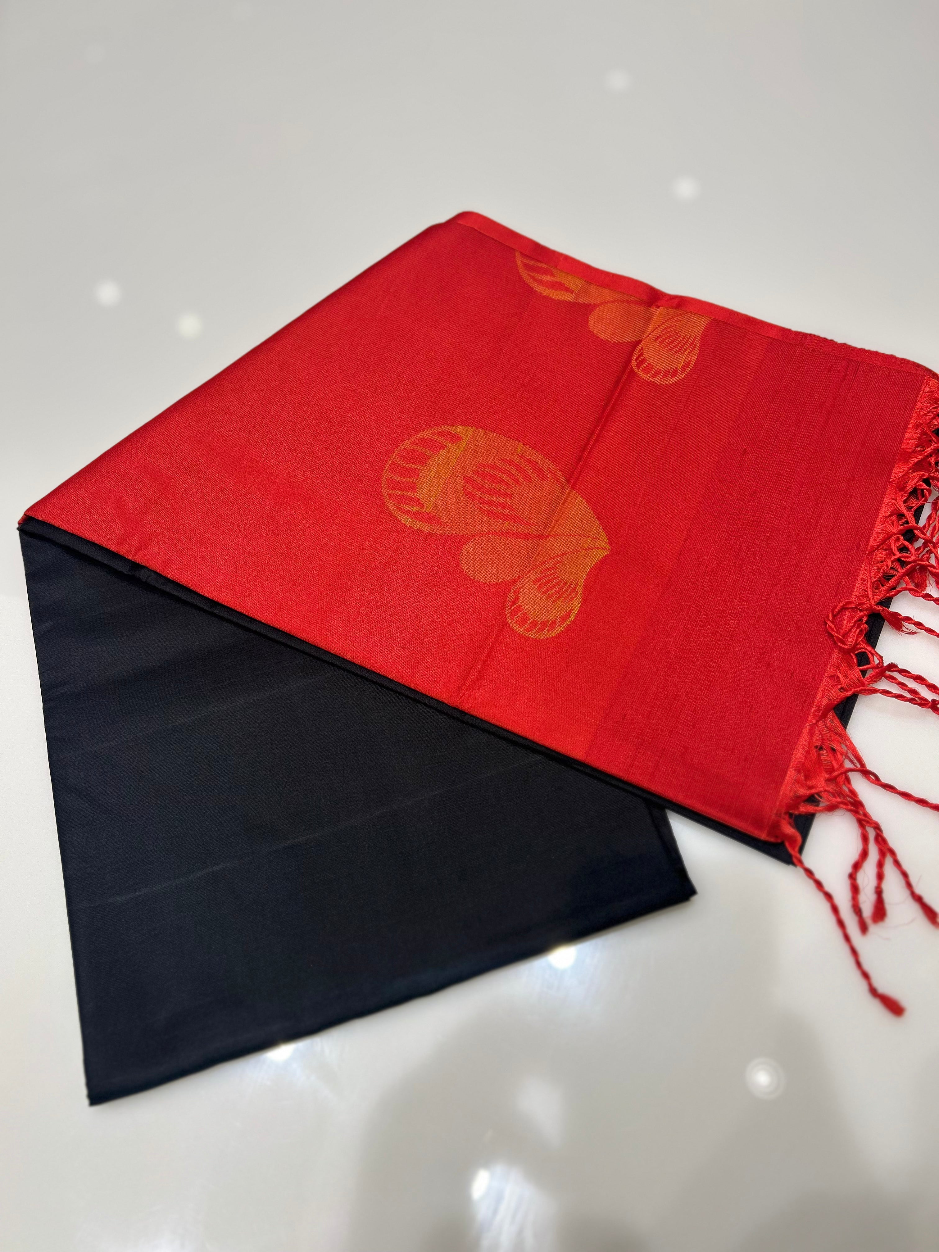 KANCHIPURAM SAREE-Black to red Search code 70008