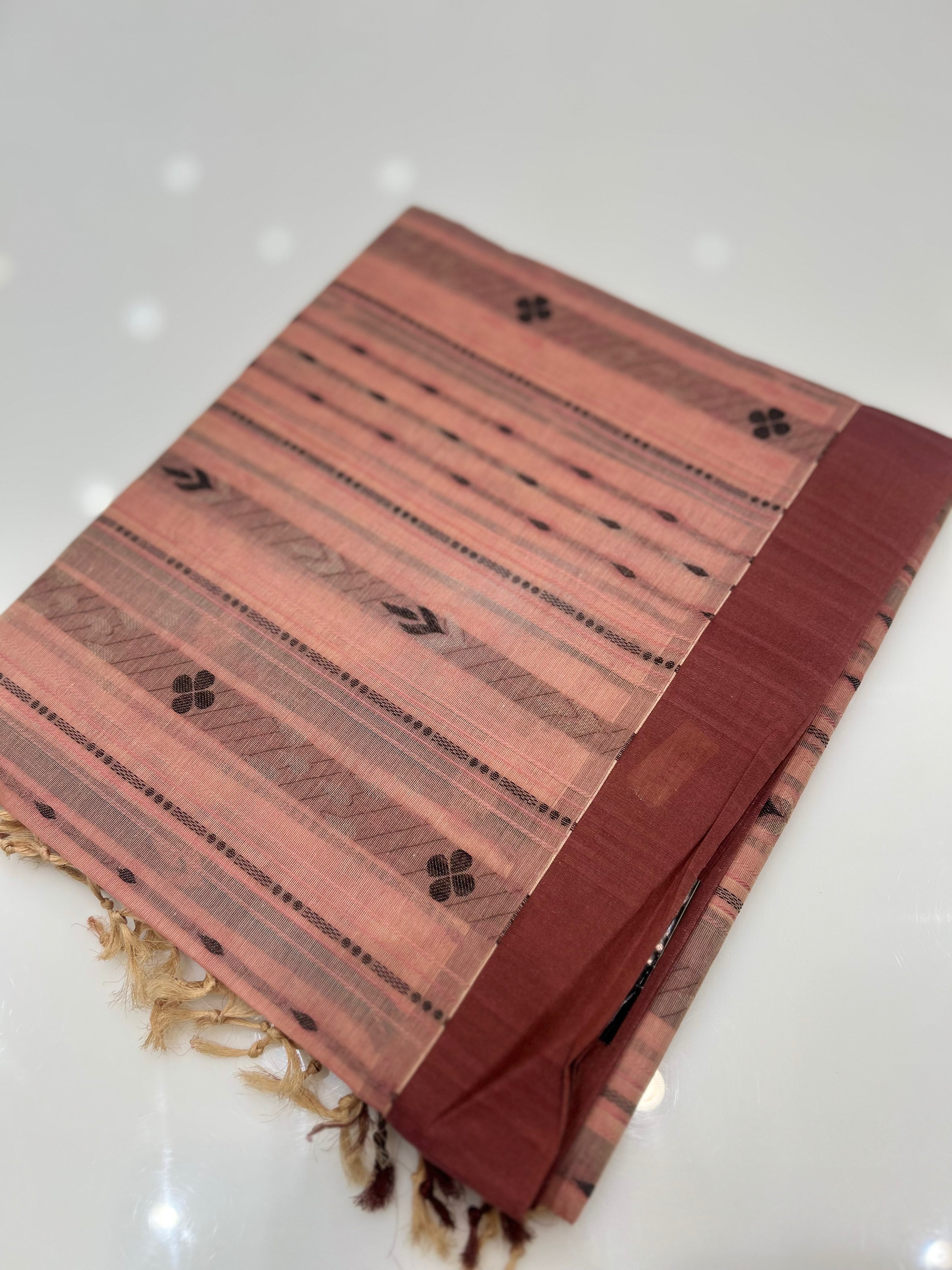 Cotton  Saree- Peach  shade Search code 7510