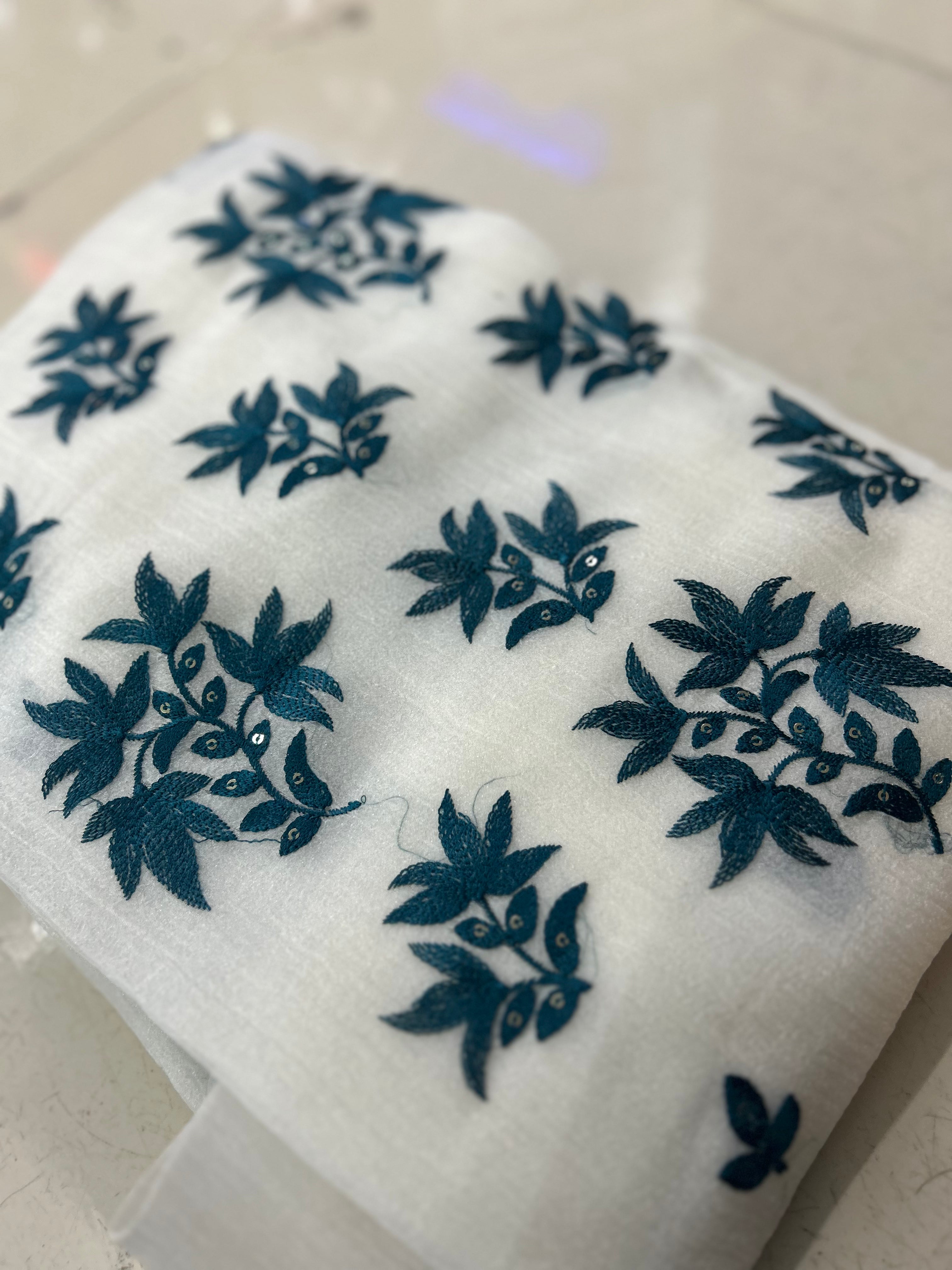 UNSTITCHED SALWAR  SUIT SET -White blue  shade Search code 7872