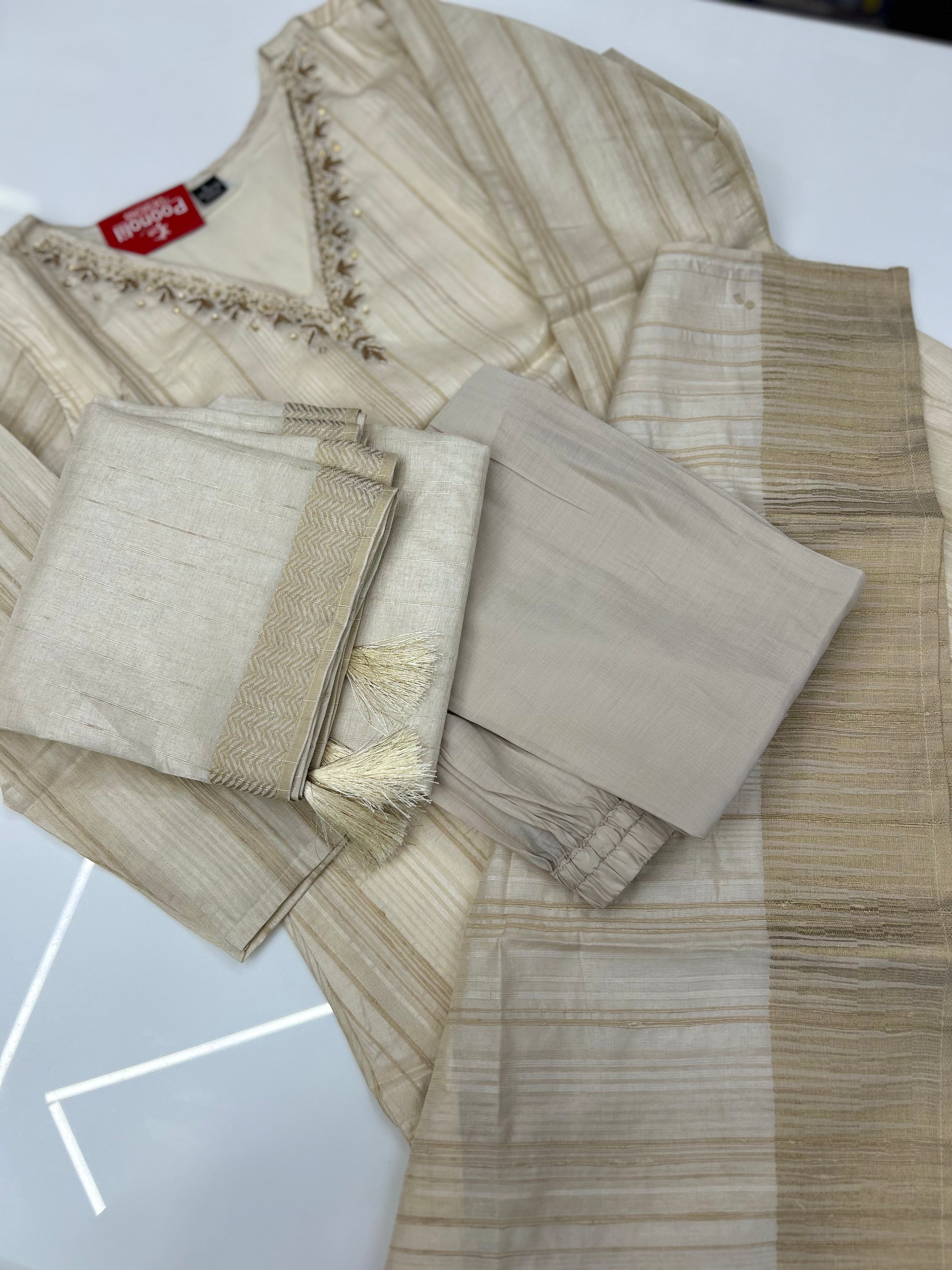 Salwar Suit -Cream Chiku color search code 4006