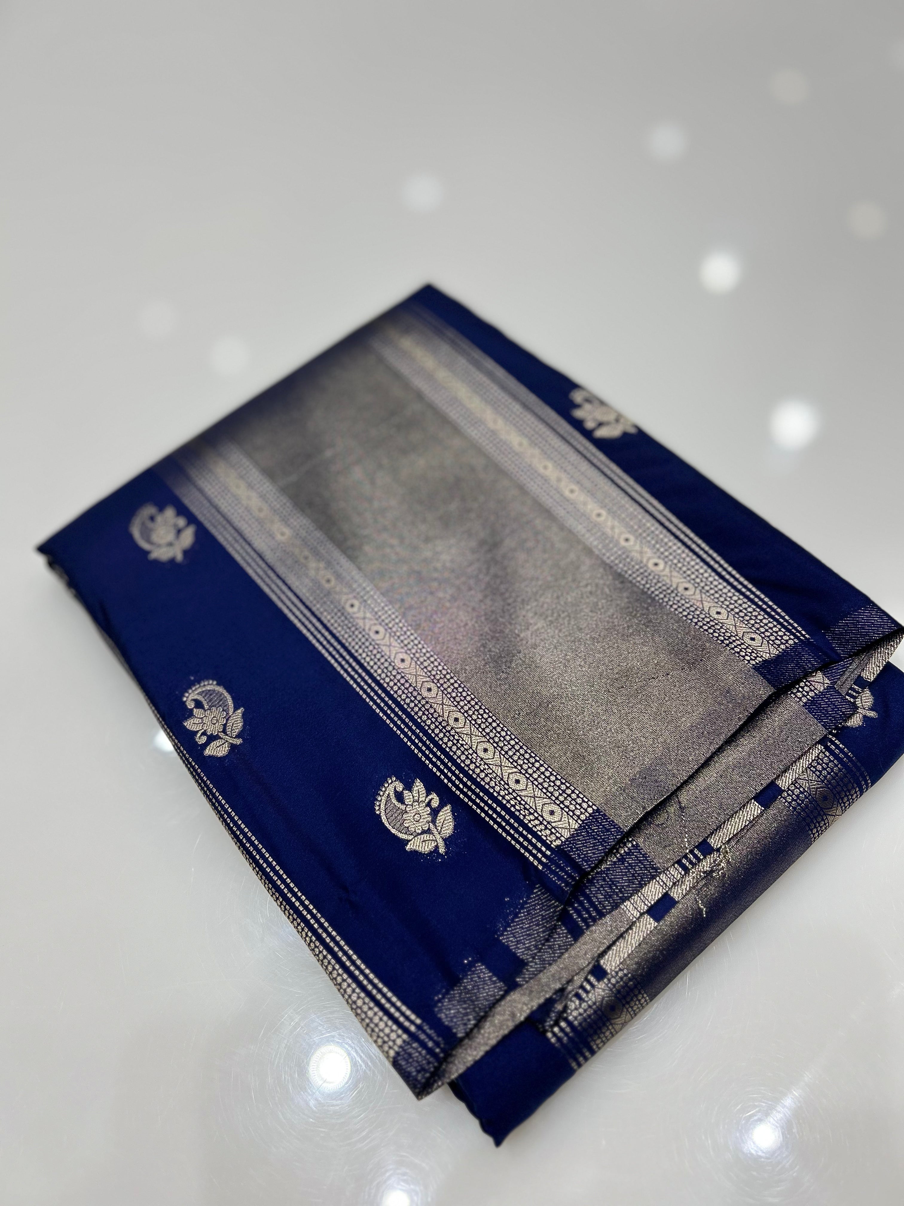 Mango Crepe  Silk Saree -Blue Search code 5555