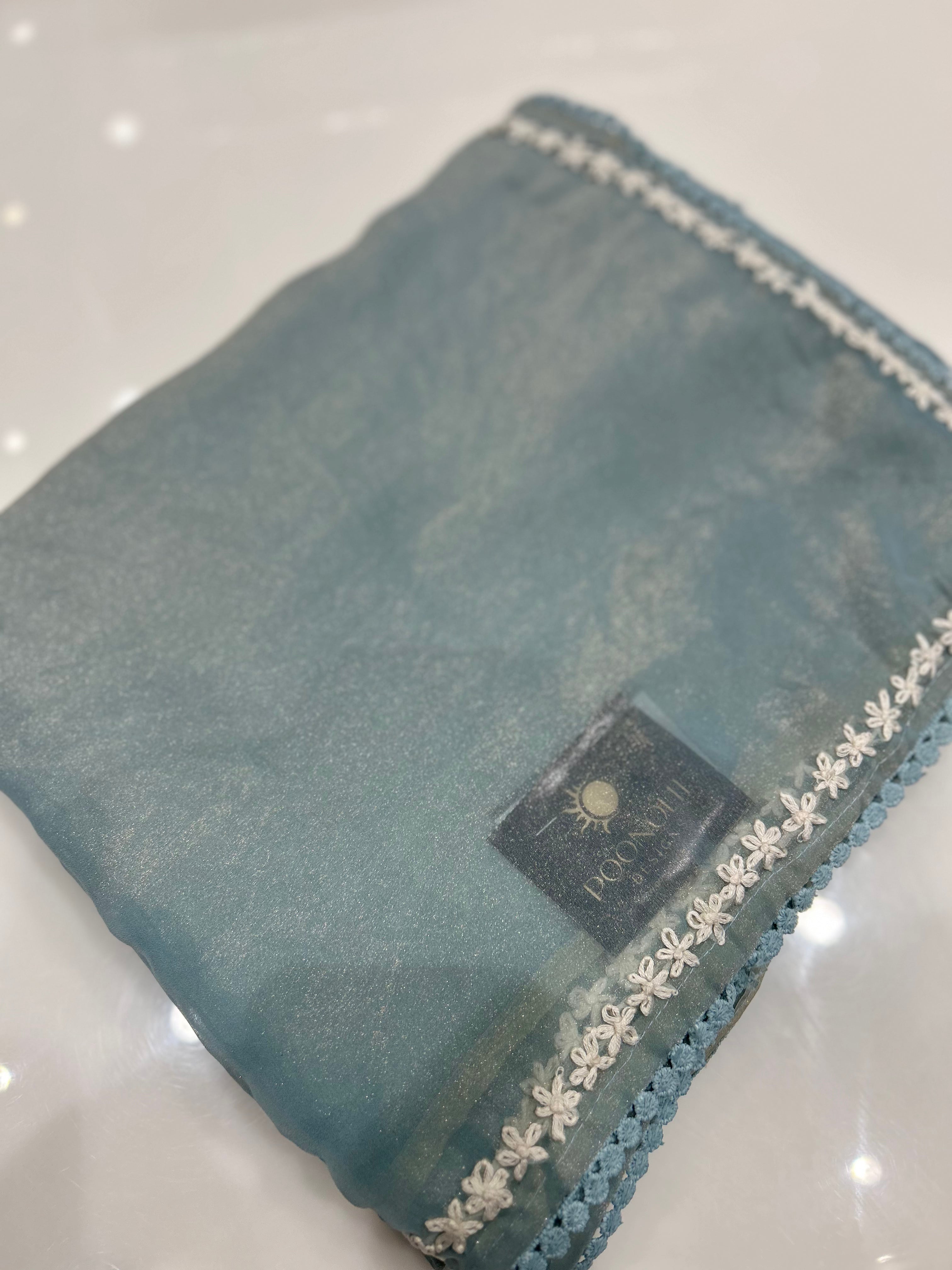 Satin organza Saree   - blue color Search code 9251