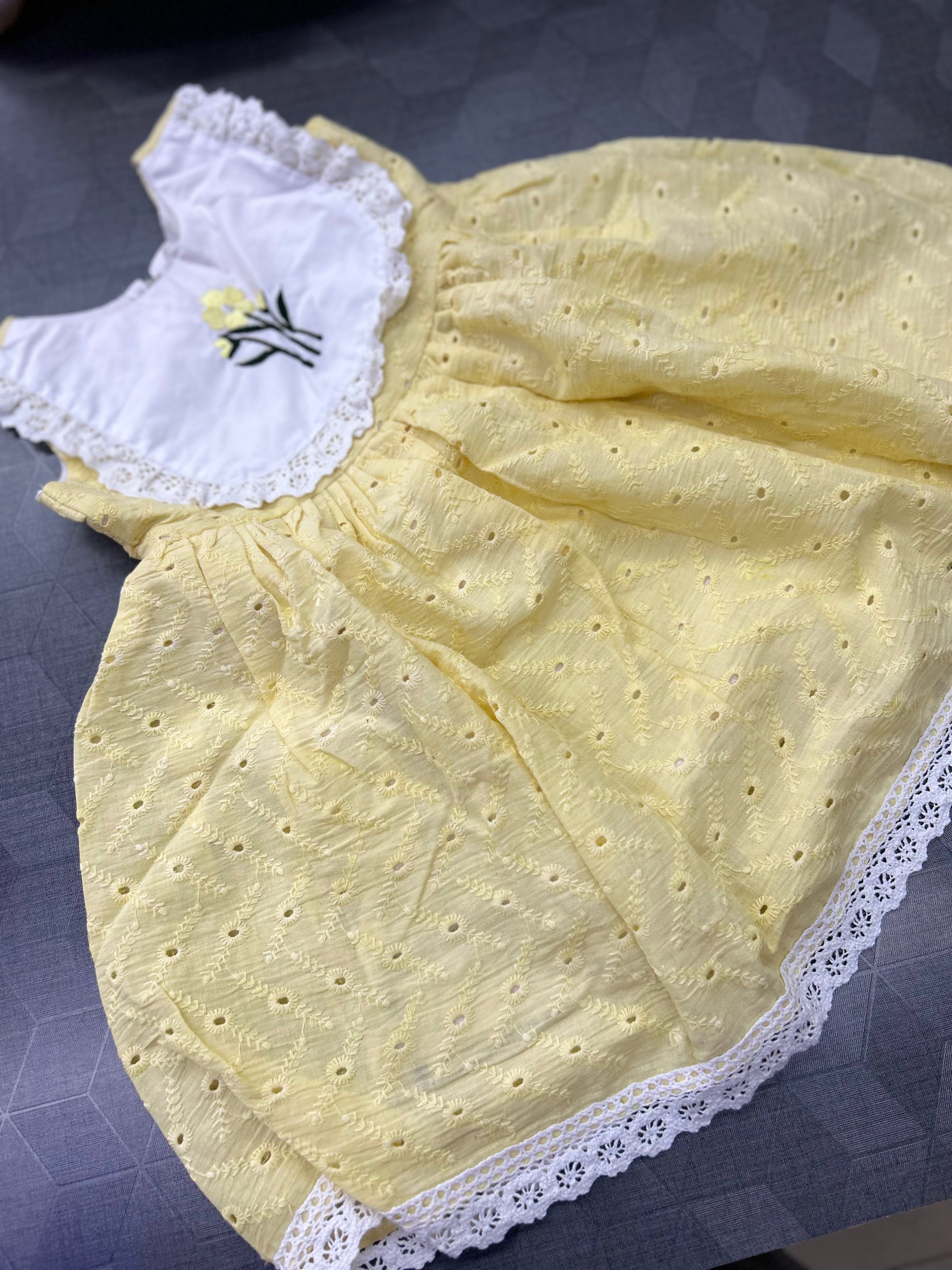 Kids Frock   - Yellow color Search code 8400
