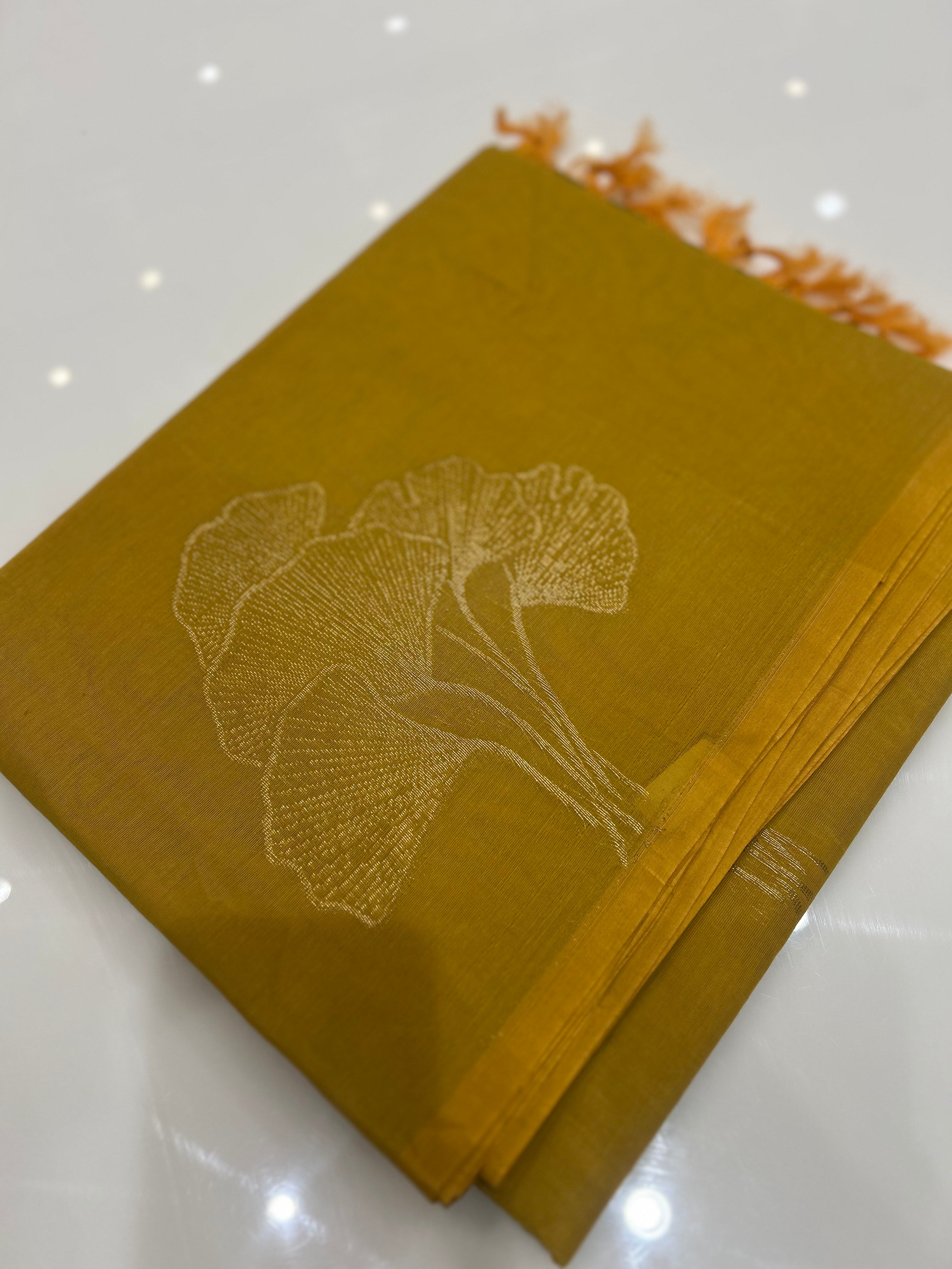 Cotton  Saree-green orange shade Search code 7521