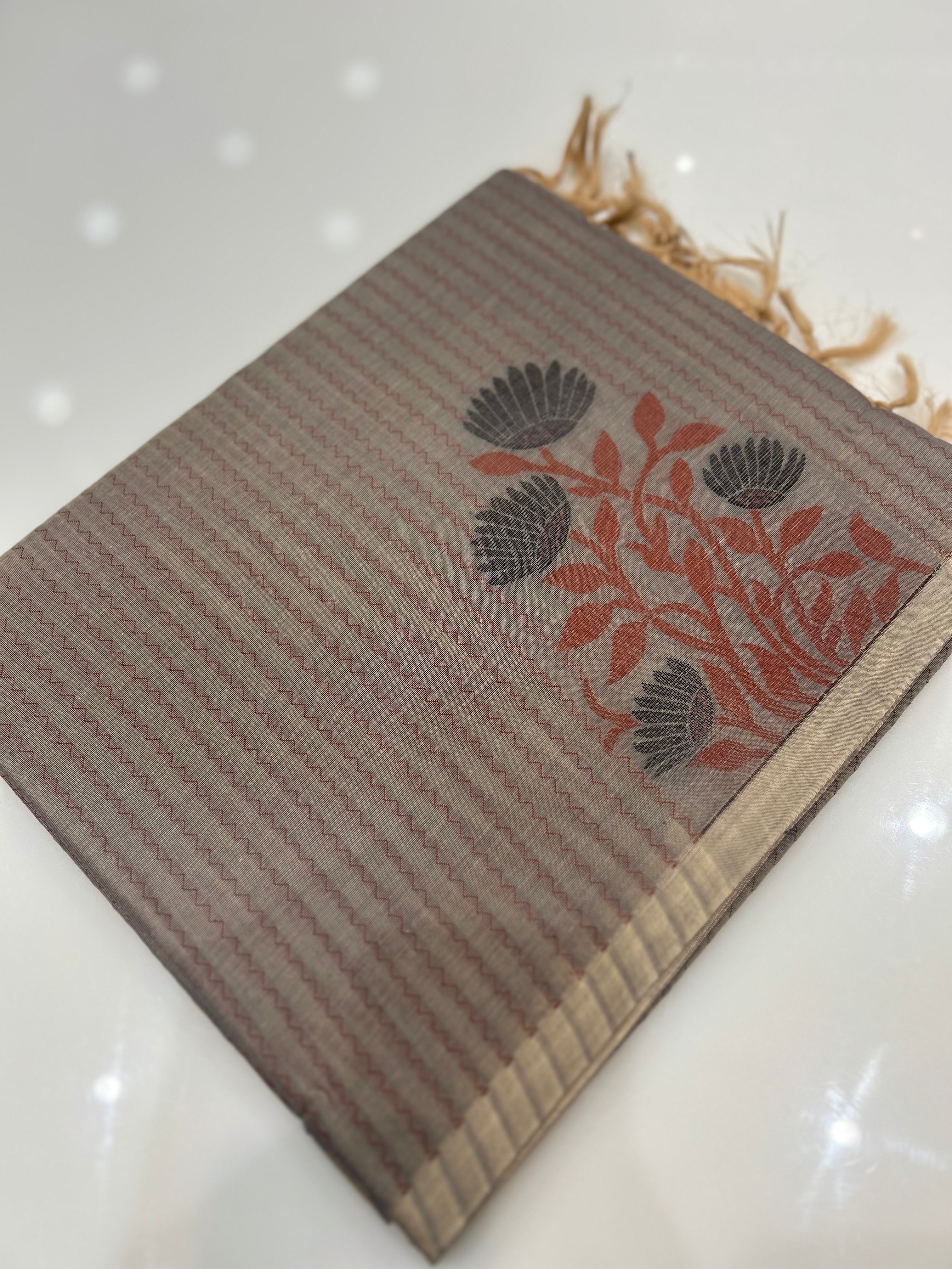 Cotton  Saree-Dusty Gray  shade Search code 7512