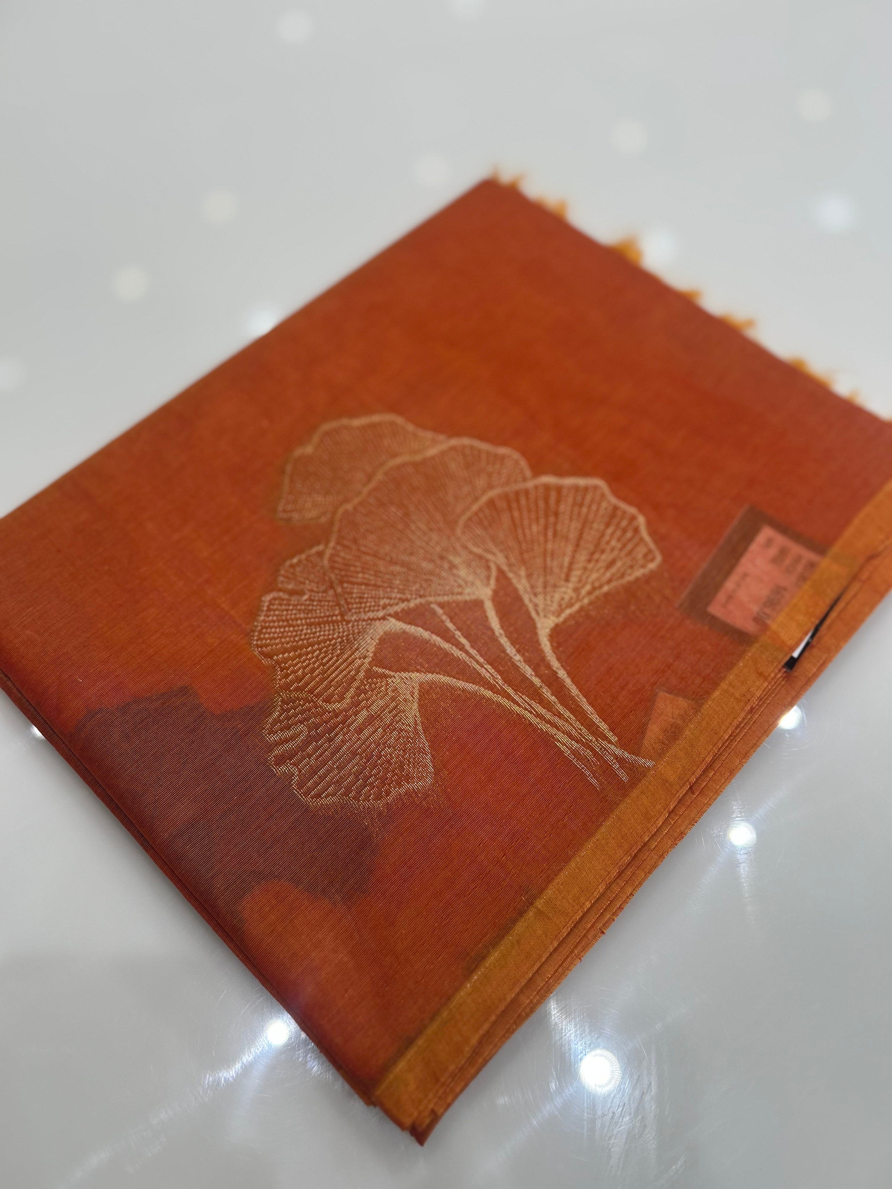 Cotton  Saree-Burn orange shade Search code 7523