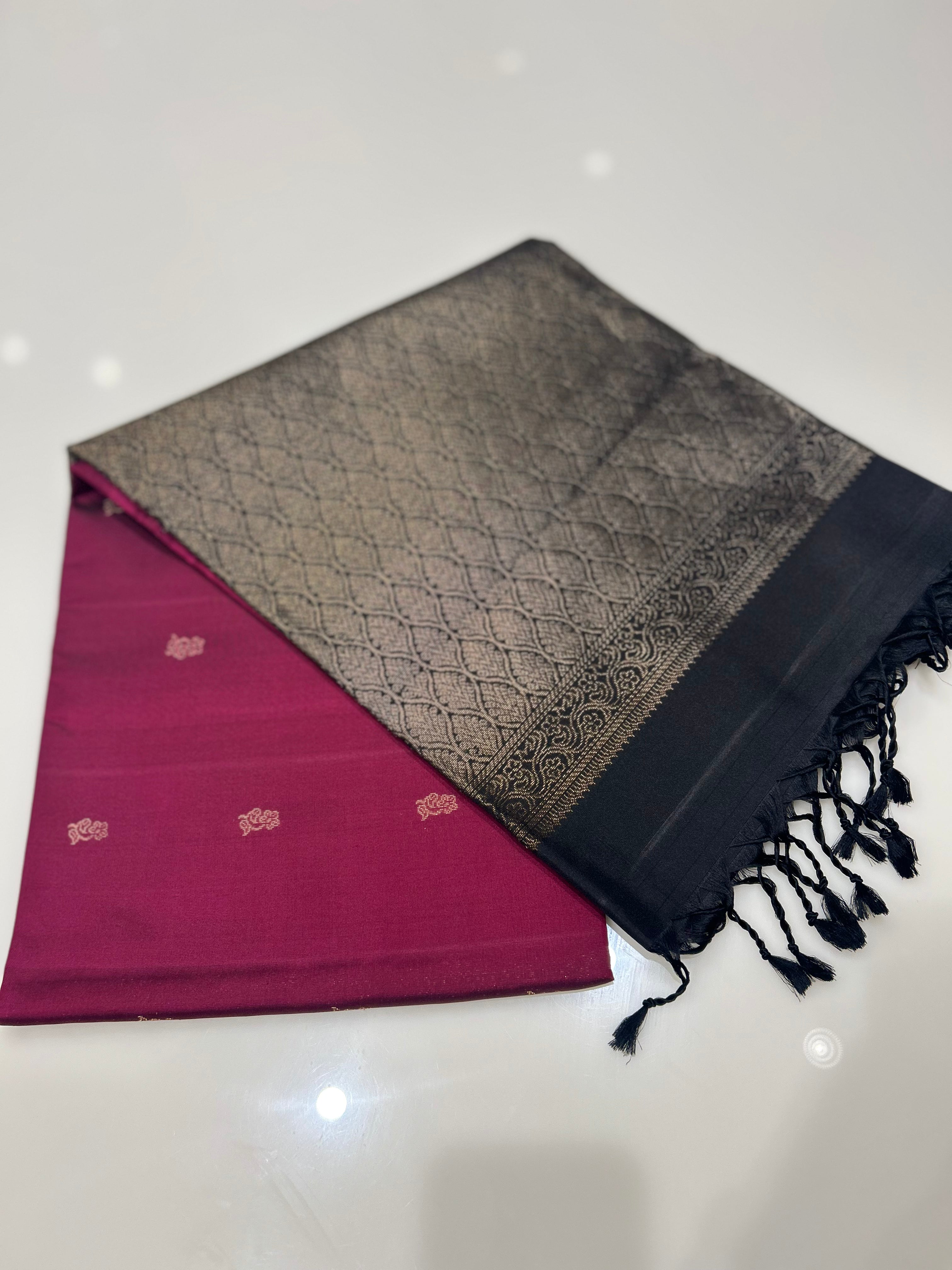 KANCHIPURAM SAREE-Black to marron  Search code 70006