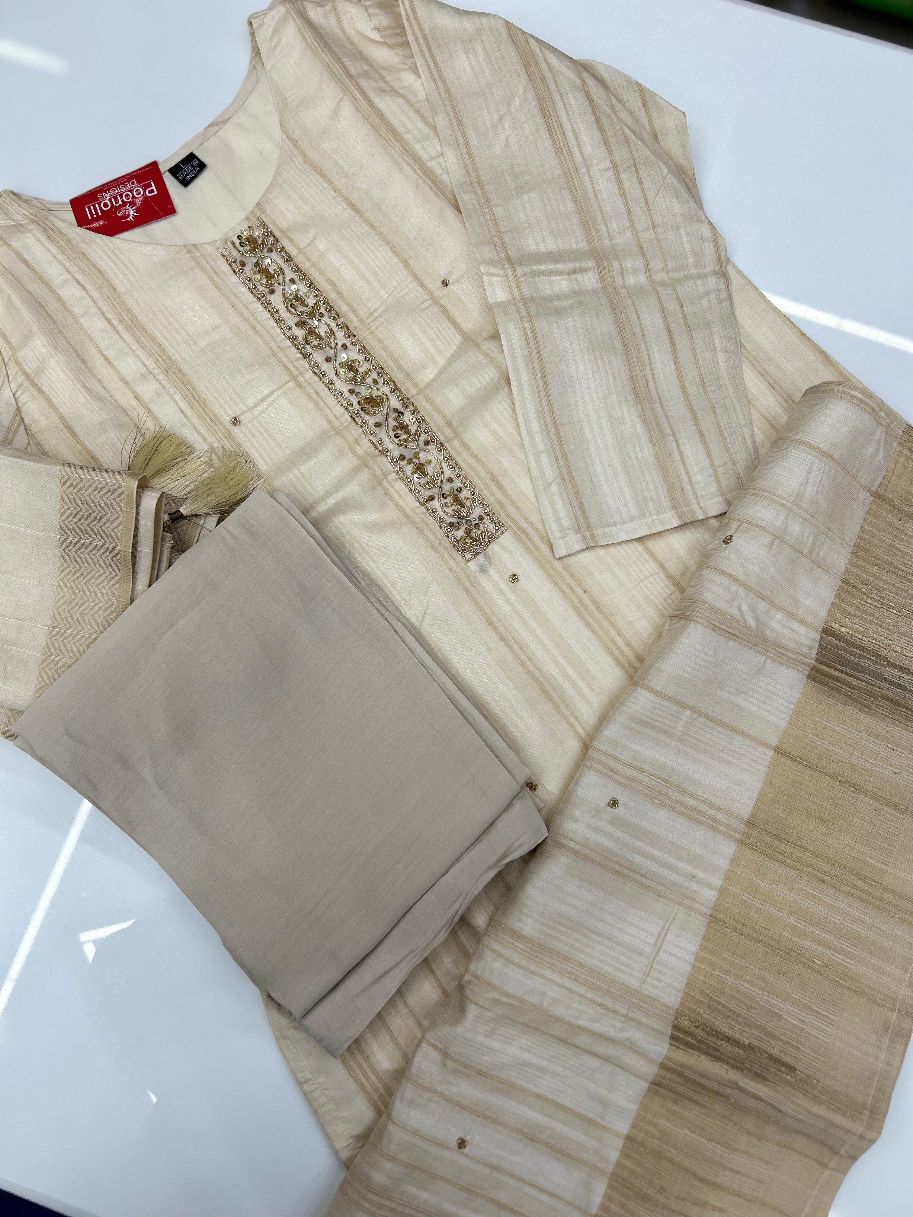 Salwar Suit -Cream Chiku color search code 4008