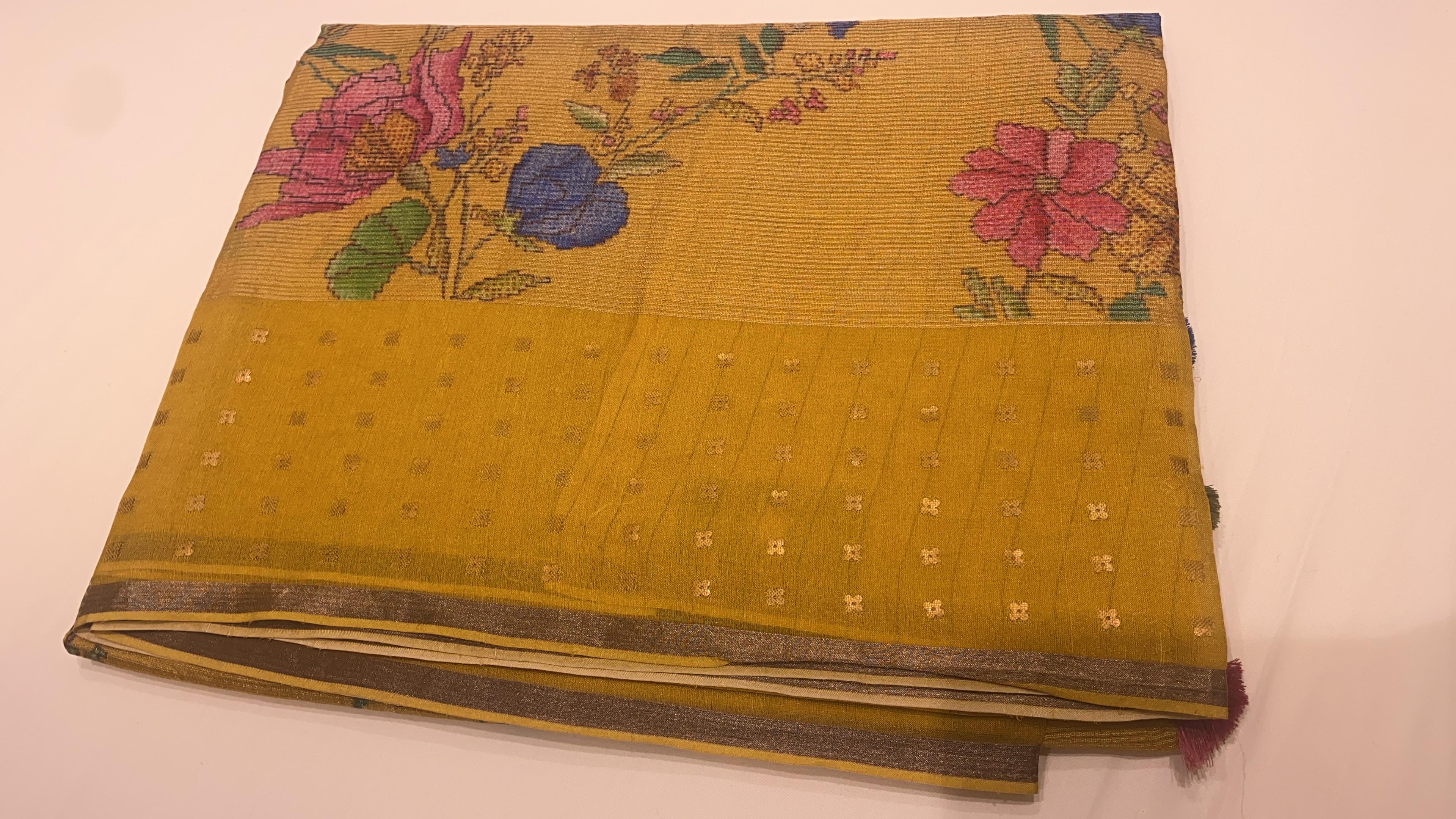 Tussar Saree -Yellow shade Search code 6006