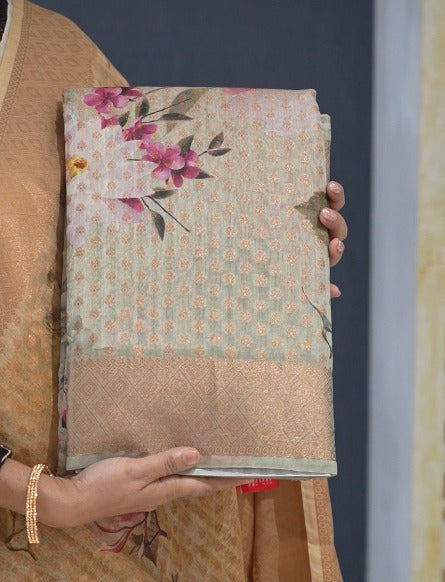 Banarasi   sarees -Dusty green     shade. color Search code 7010